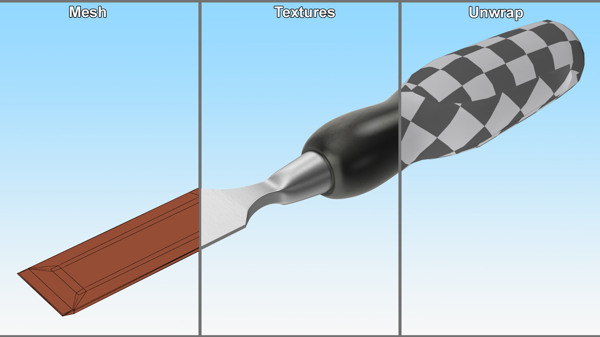 3D model Wood Chisel Set 4Pcs