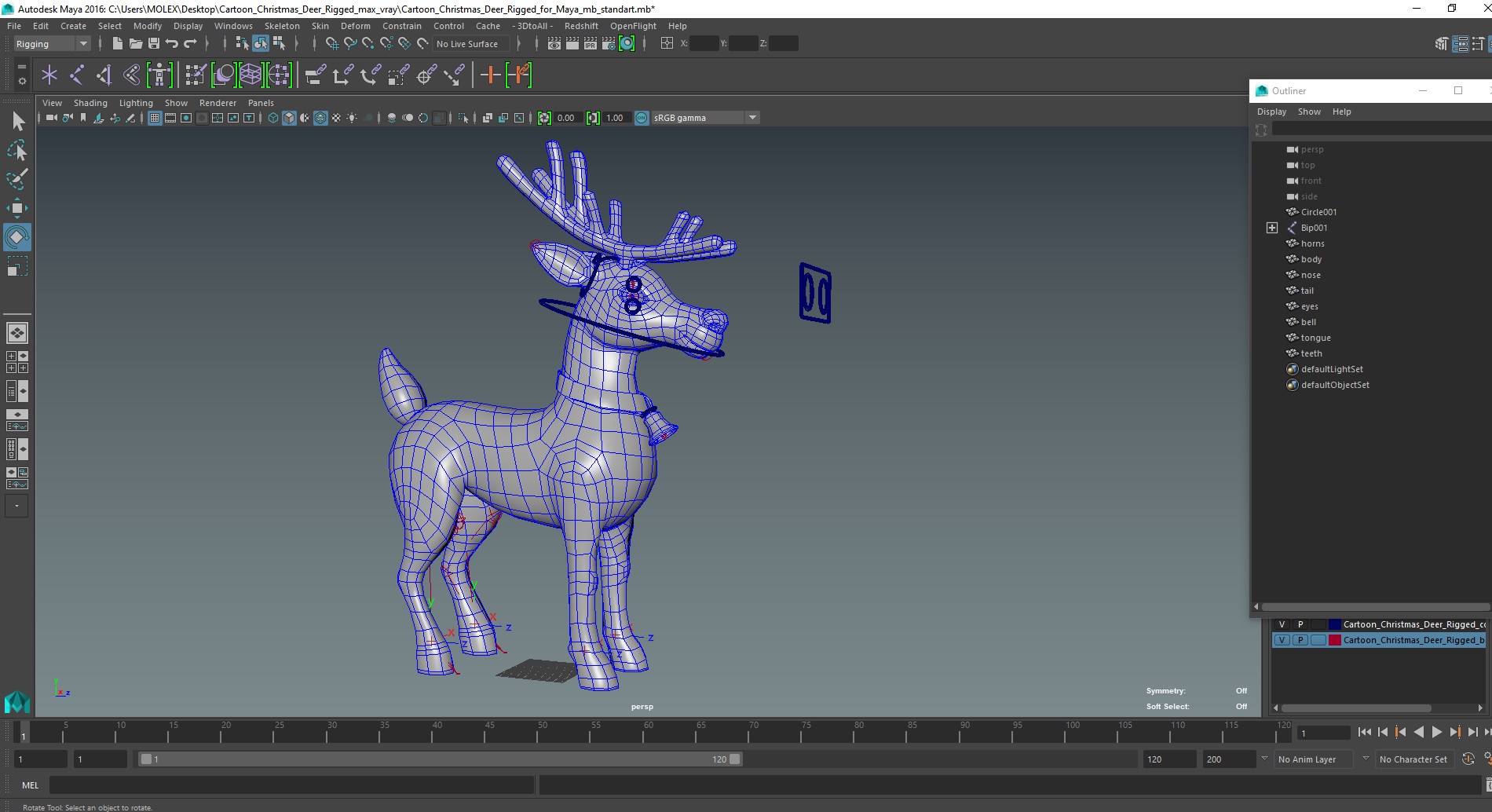 3D Cartoon Christmas Deer Rigged for Maya model