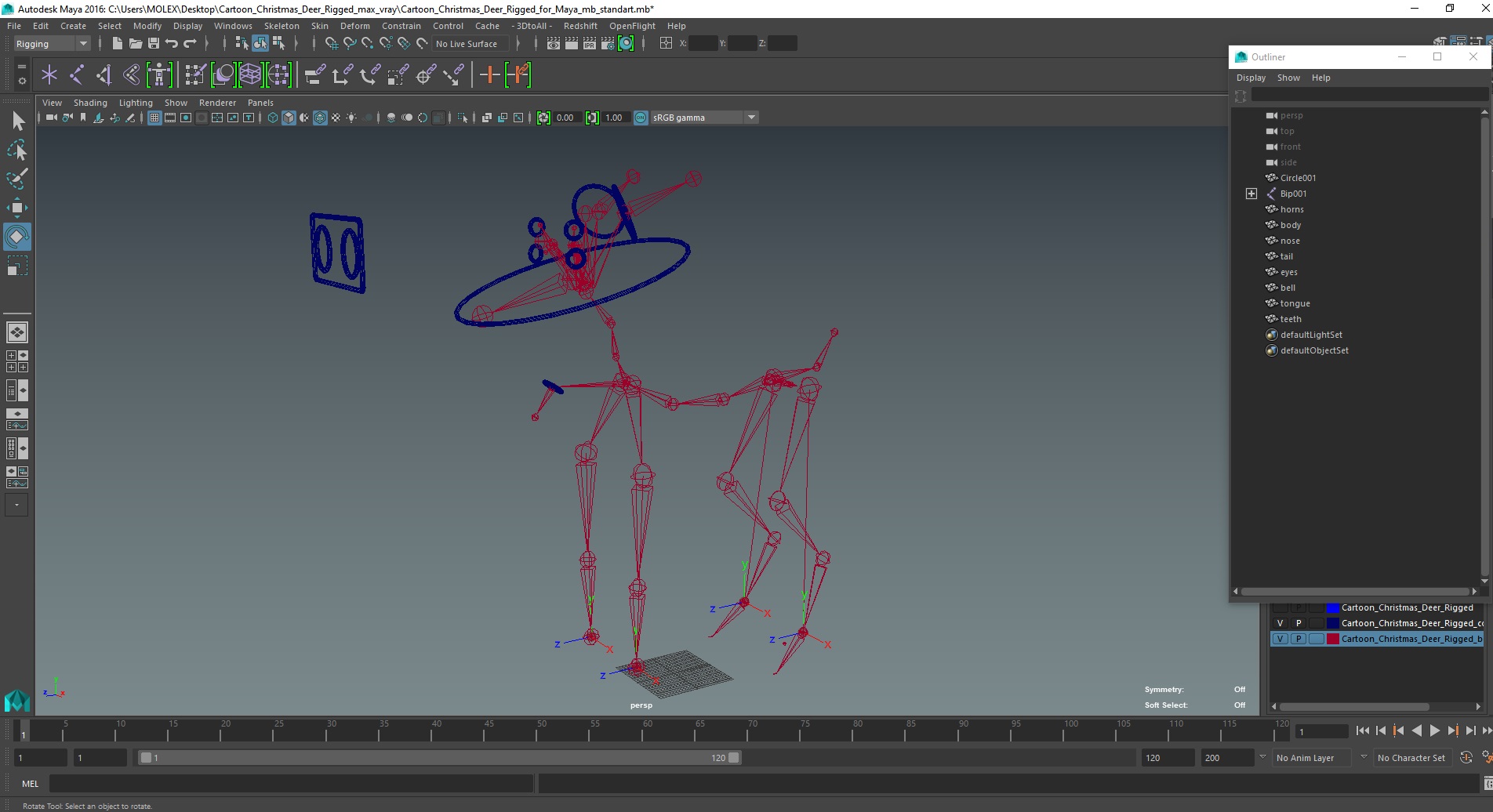 3D Cartoon Christmas Deer Rigged for Maya model