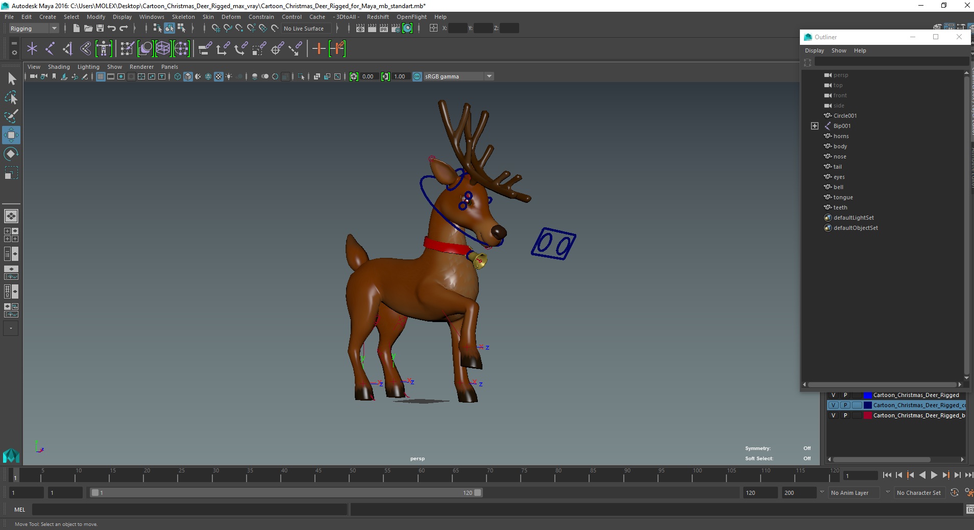 3D Cartoon Christmas Deer Rigged for Maya model