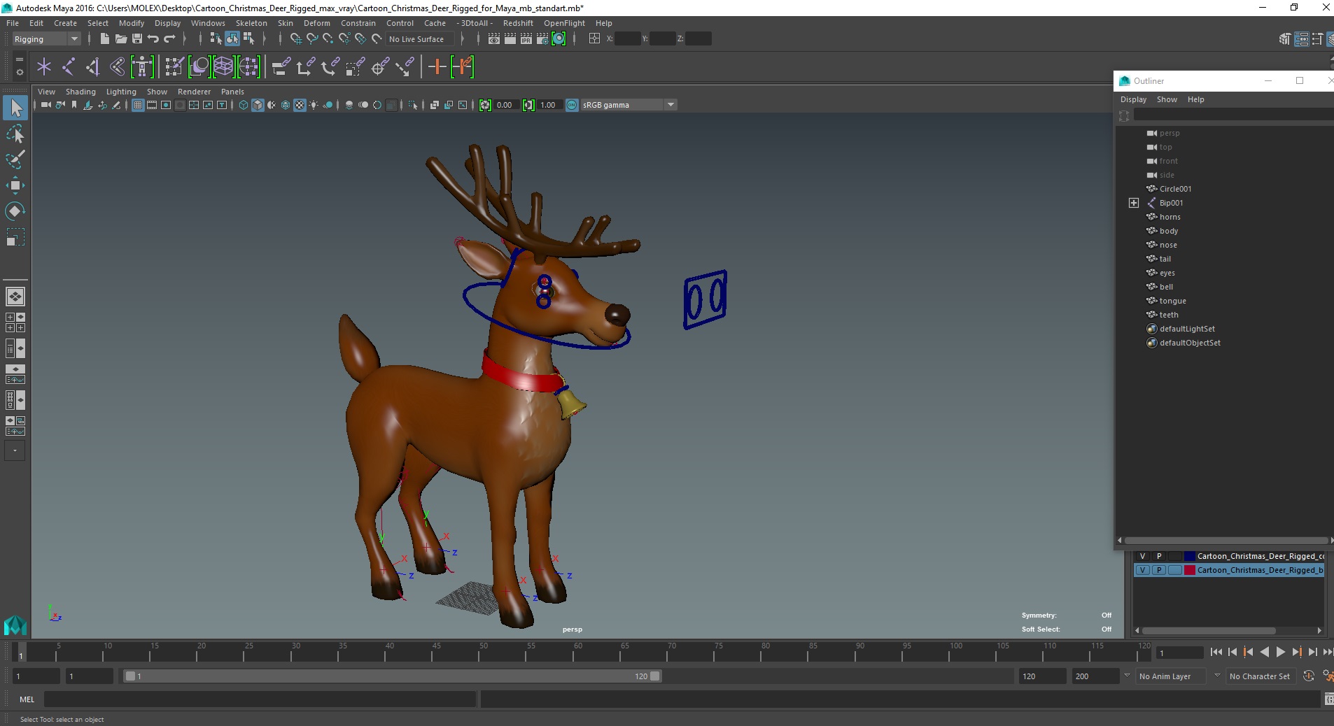 3D Cartoon Christmas Deer Rigged for Maya model