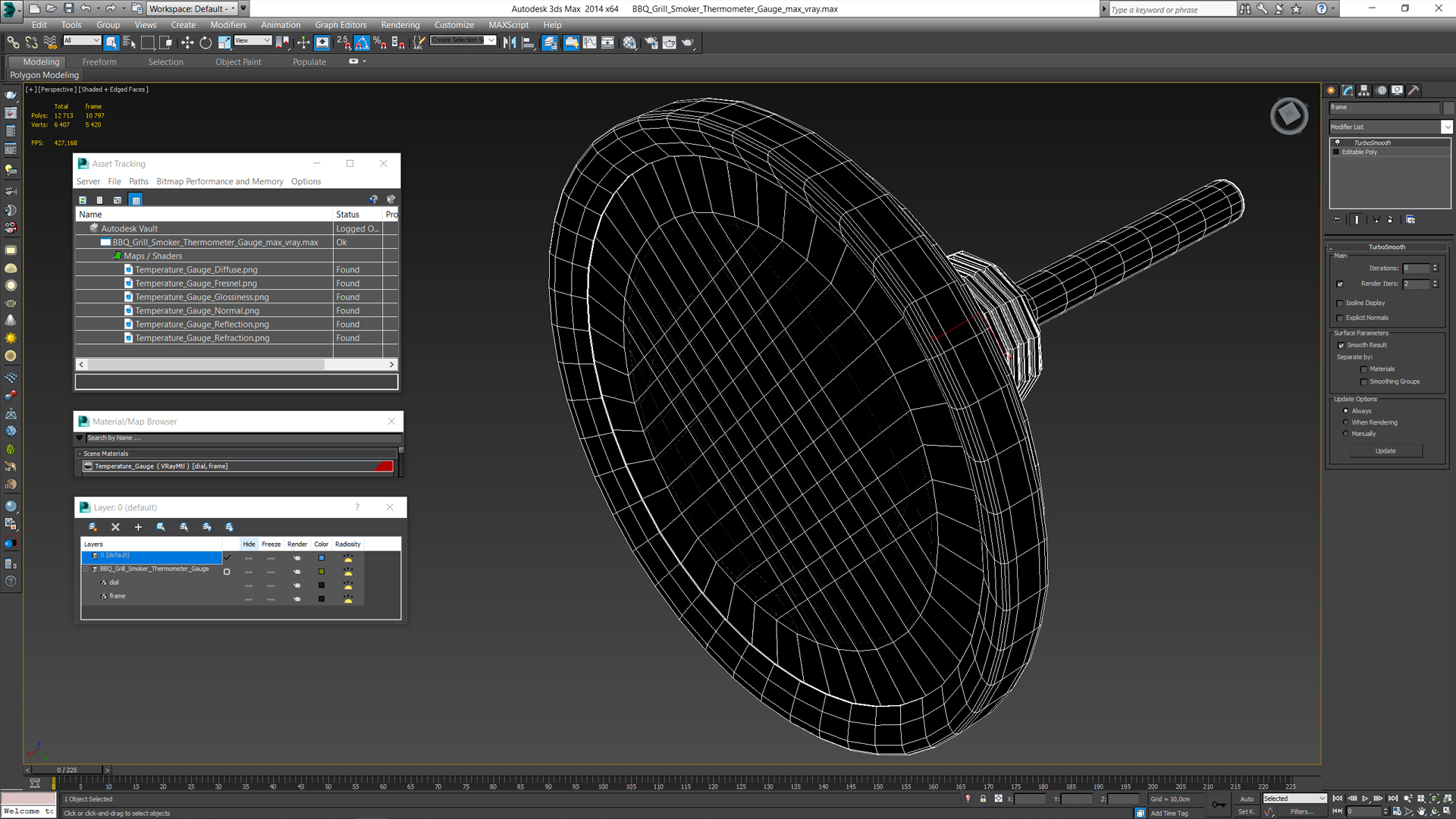 BBQ Grill Smoker Thermometer Gauge 3D model