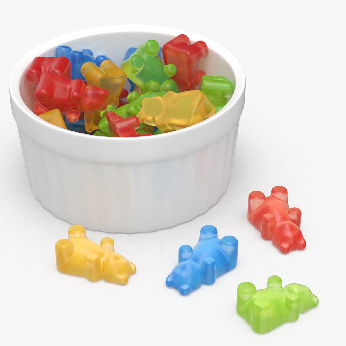 Assorted Bear Gumdrops in Bowl Set Multicolor 3D model collection preview