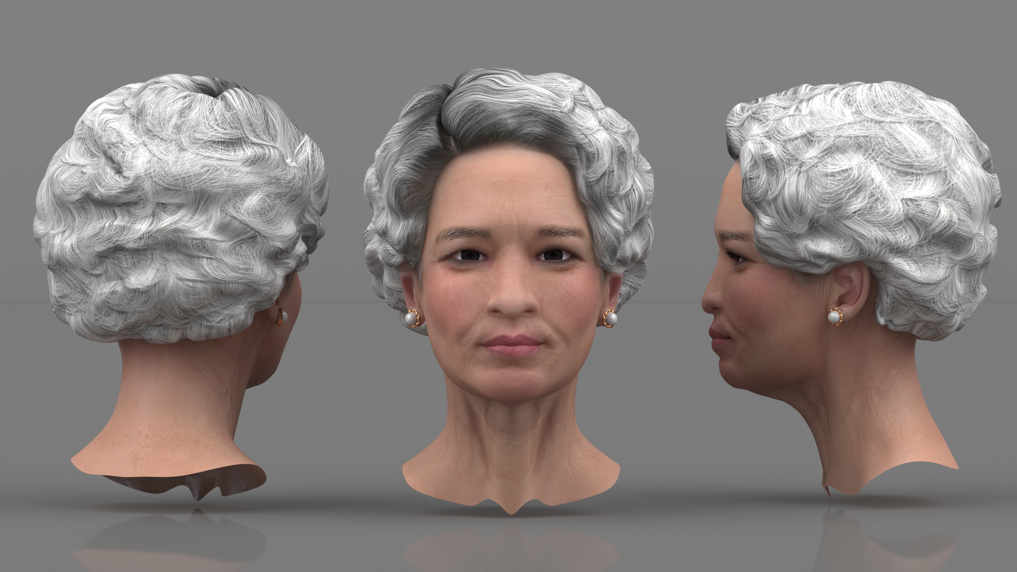 3D Asian Grandma Head model