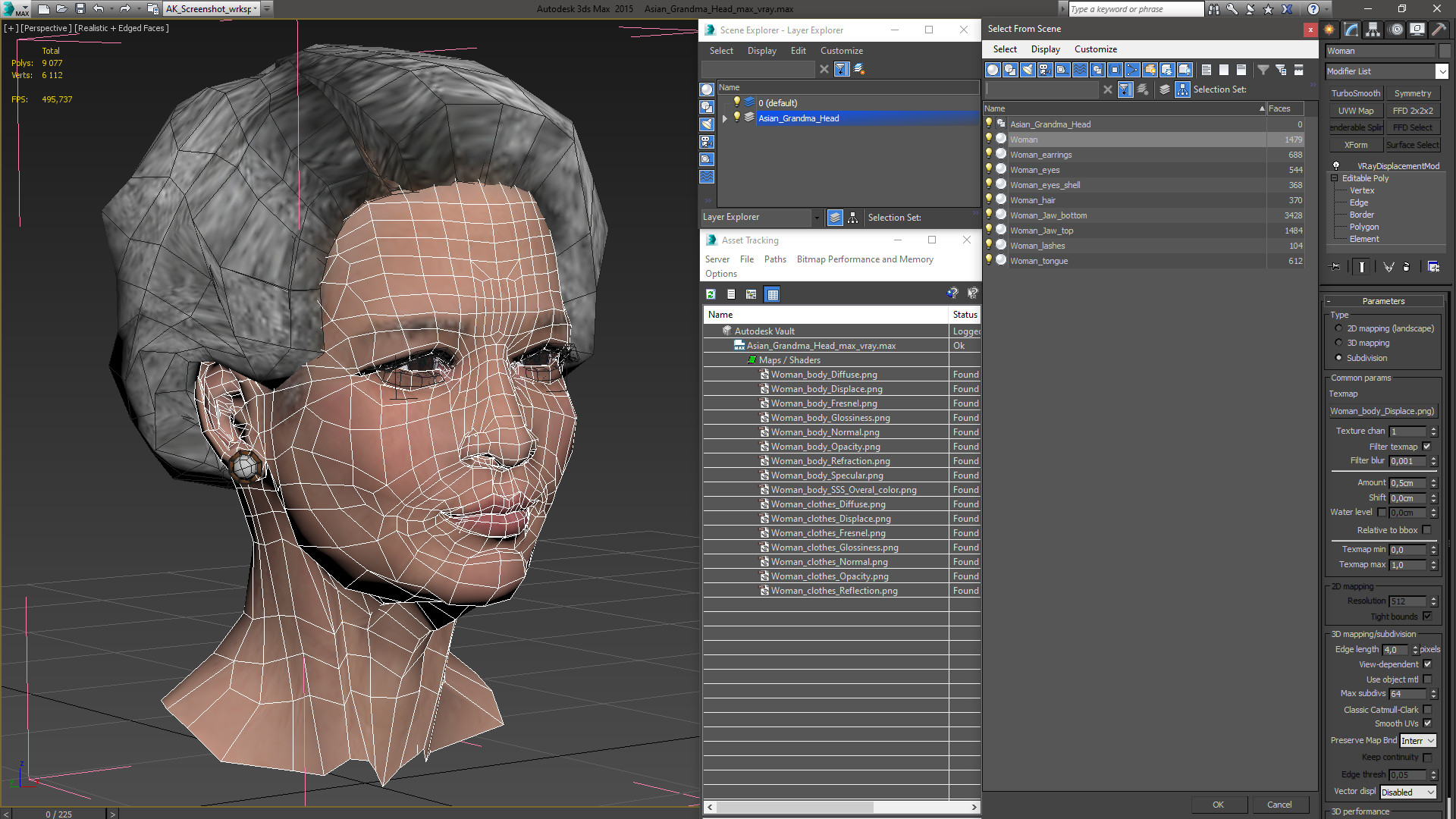 3D Asian Grandma Head model