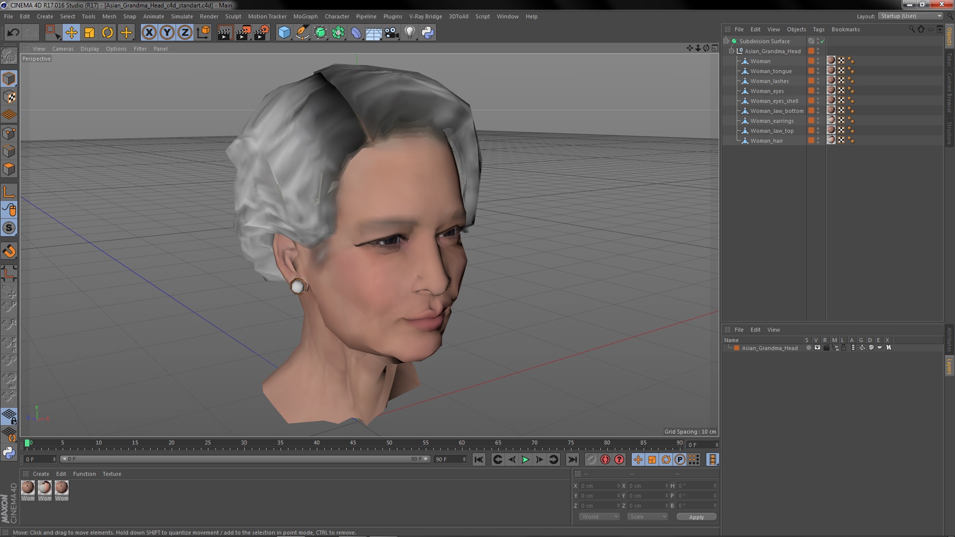 3D Asian Grandma Head model