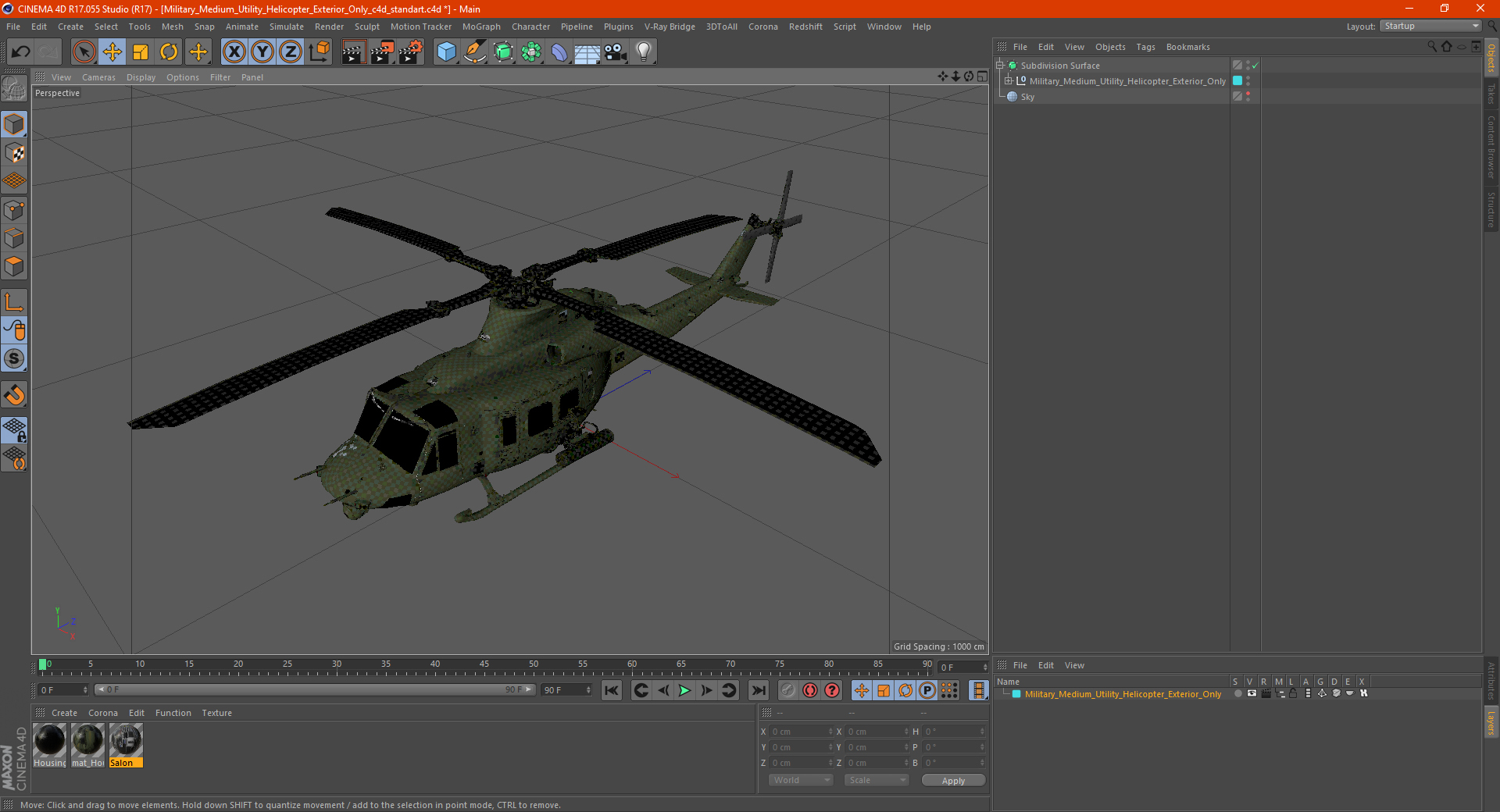 3D Military Medium Utility Helicopter Exterior Only model