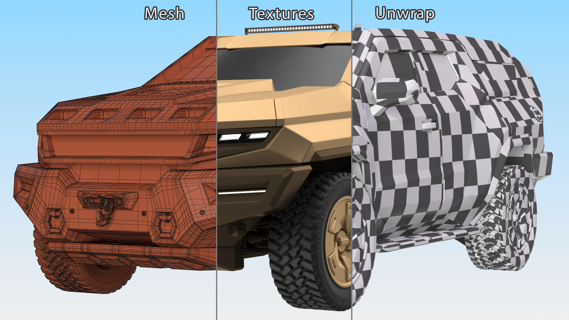 Armored Sand Colored SUV with Lights On 3D model
