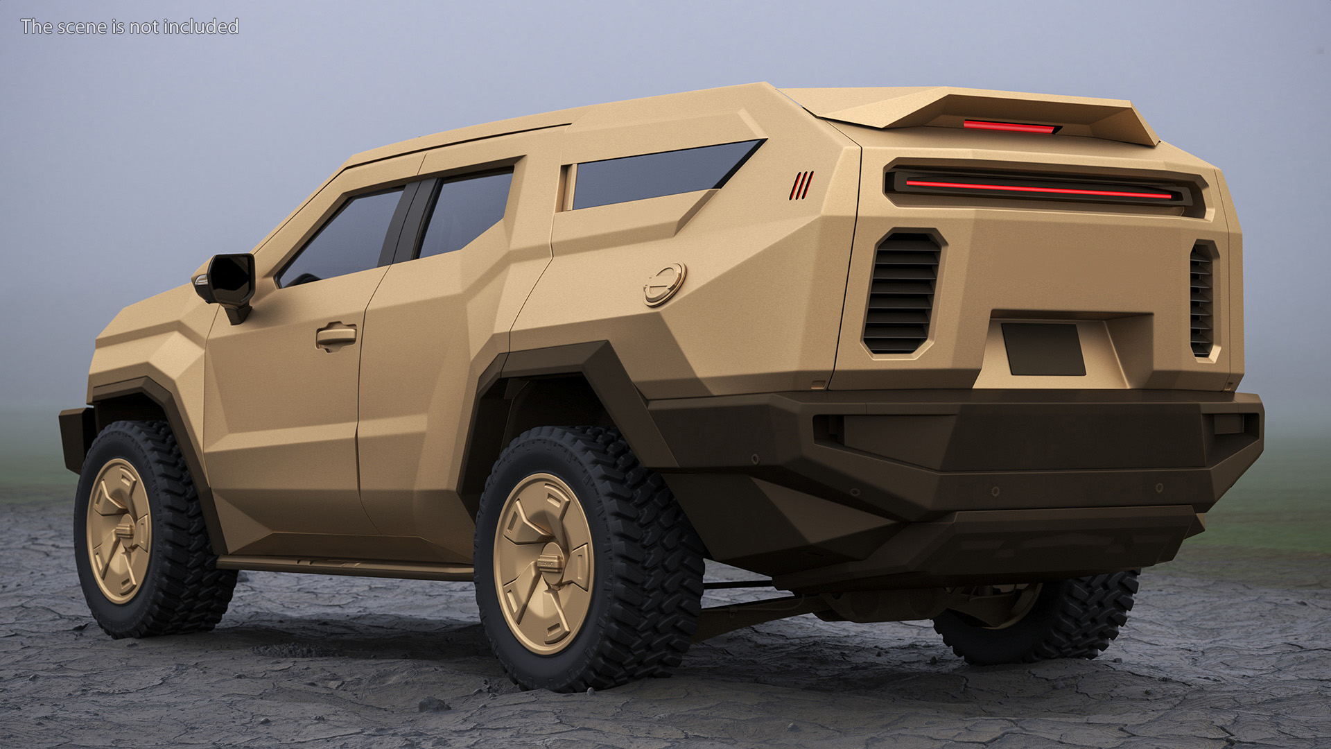 Armored Sand Colored SUV with Lights On 3D model