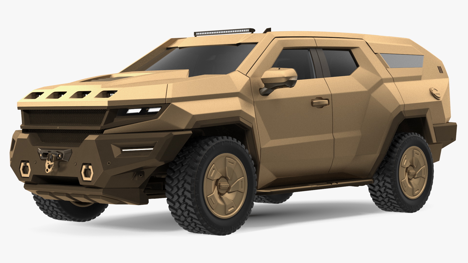 Armored Sand Colored SUV with Lights On 3D model
