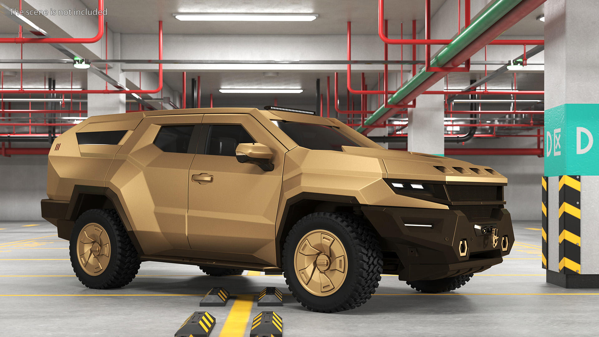 Armored Sand Colored SUV with Lights On 3D model