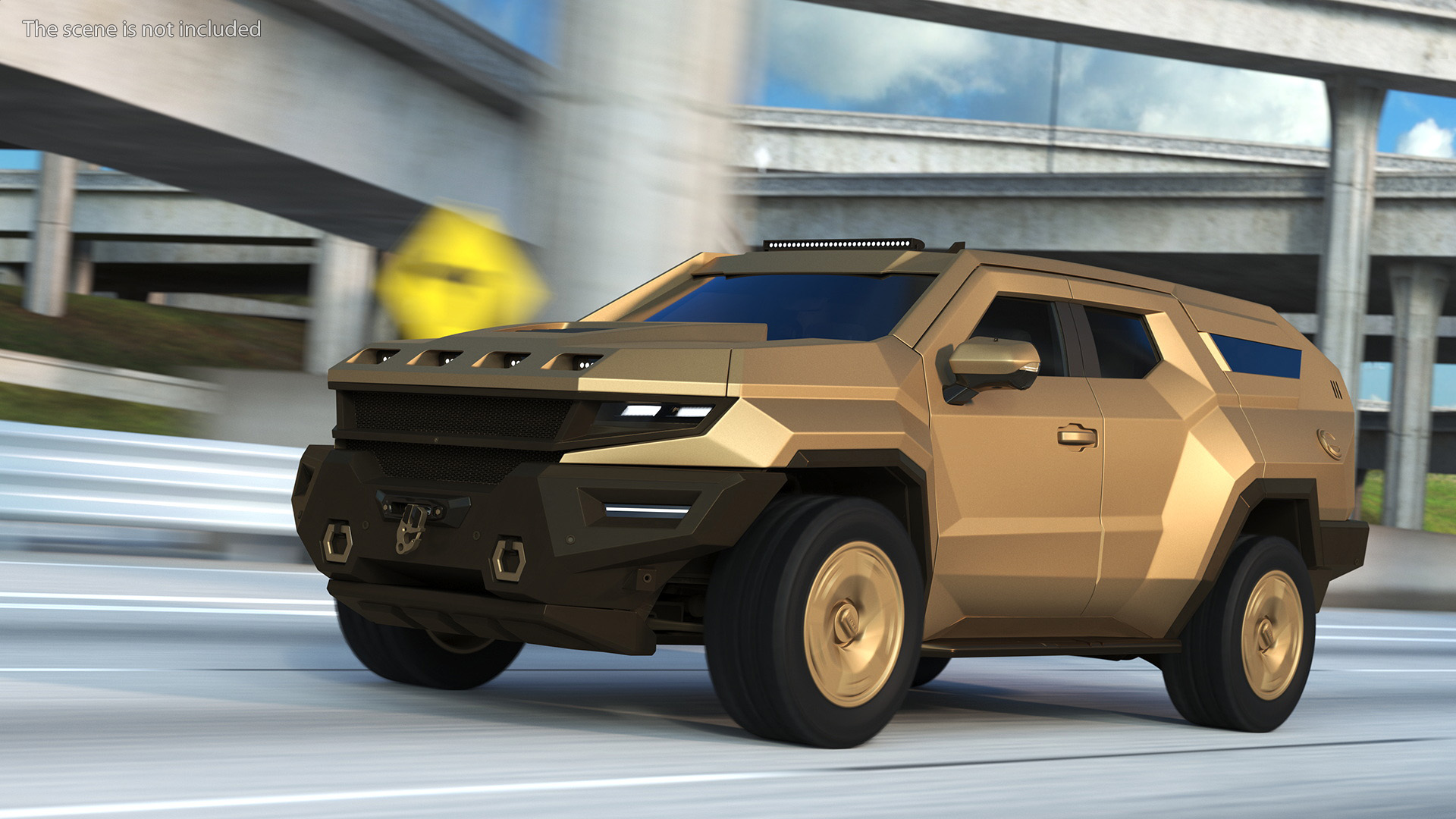 Armored Sand Colored SUV with Lights On 3D model