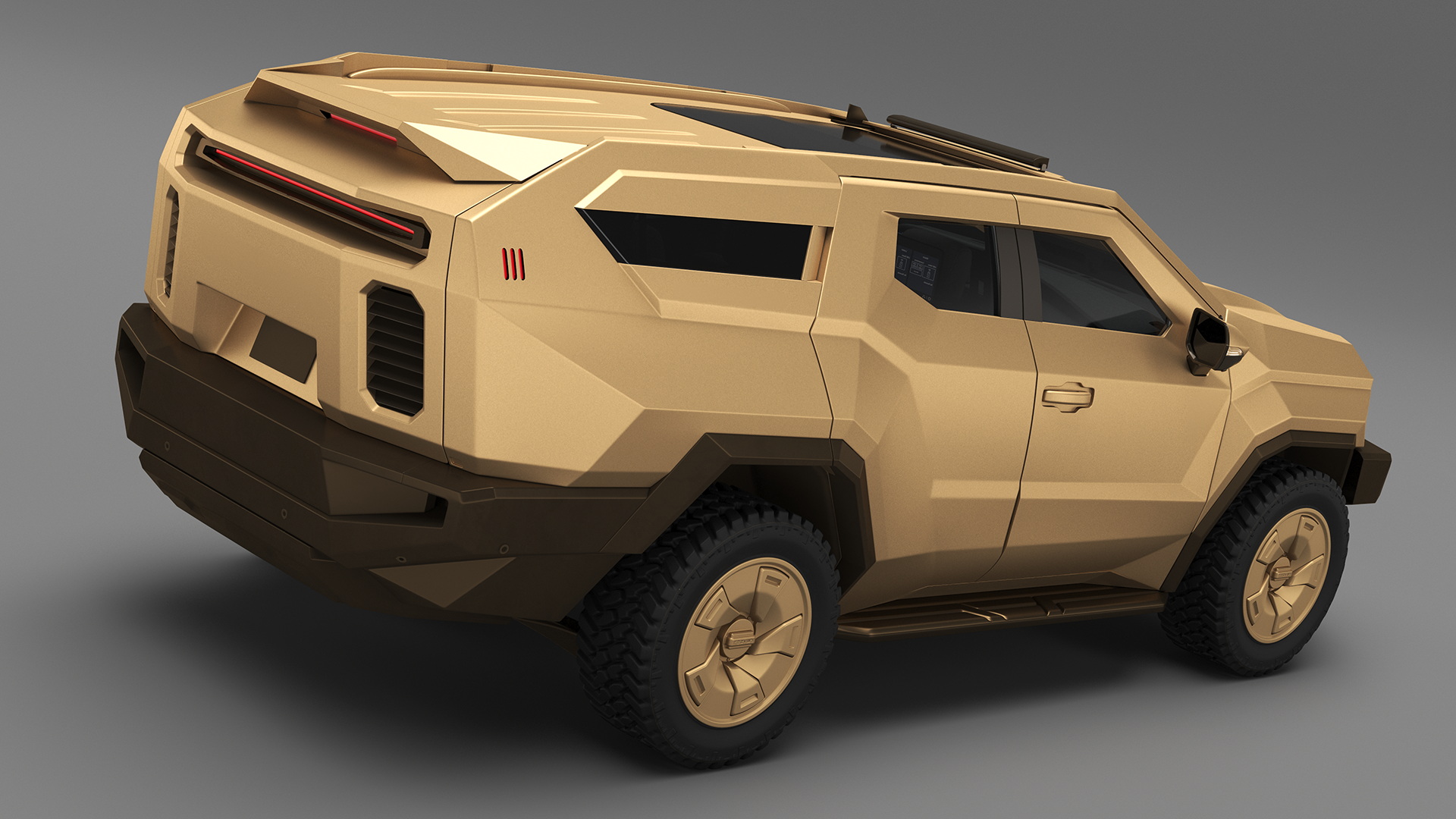 Armored Sand Colored SUV with Lights On 3D model
