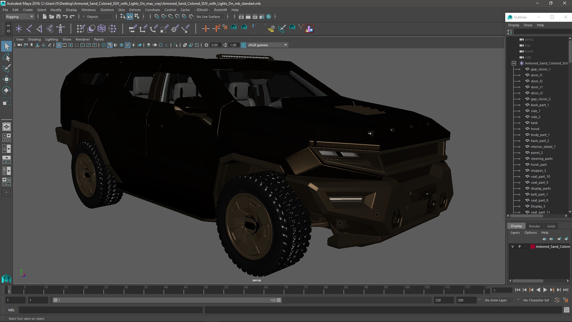 Armored Sand Colored SUV with Lights On 3D model