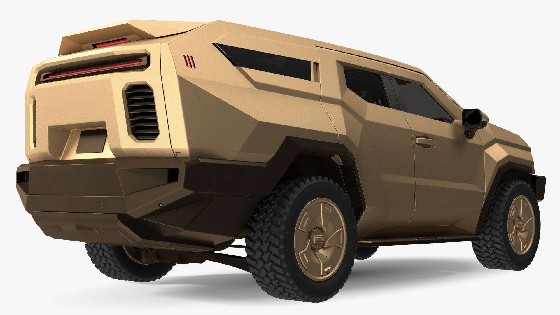 Armored Sand Colored SUV with Lights On 3D model
