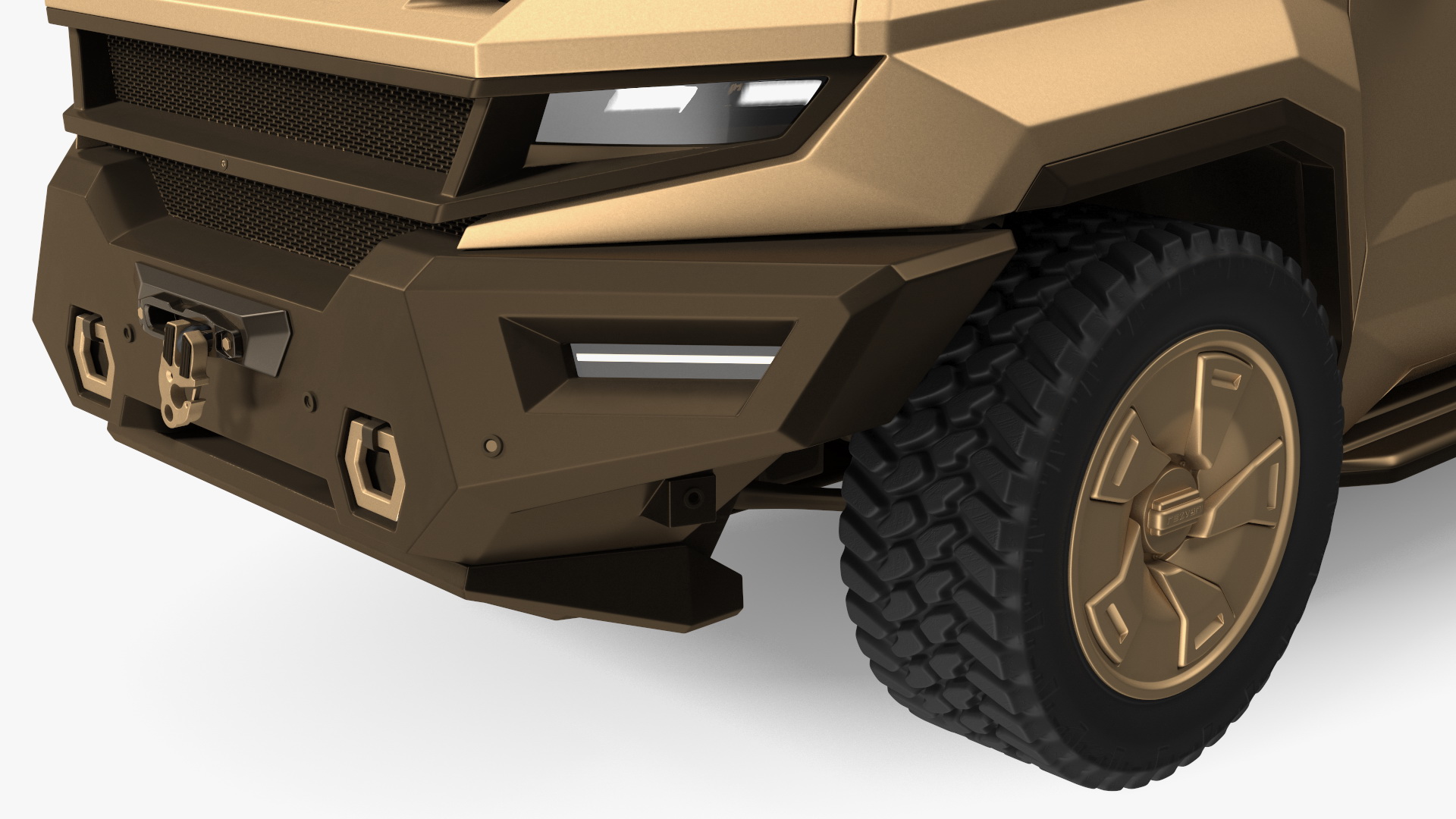 Armored Sand Colored SUV with Lights On 3D model