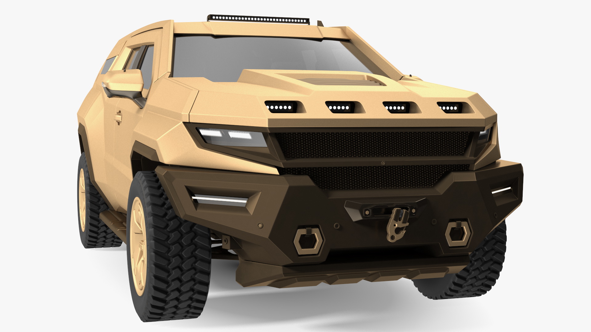 Armored Sand Colored SUV with Lights On 3D model