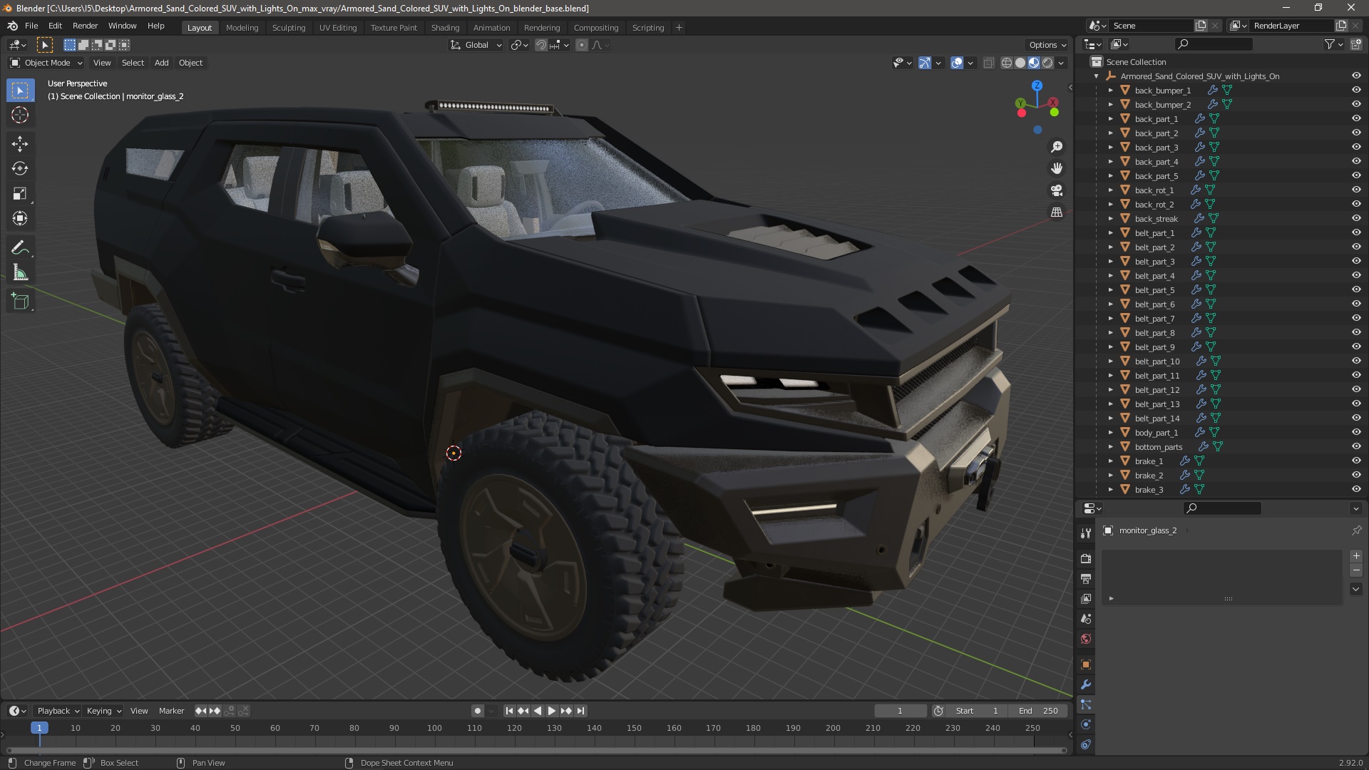 Armored Sand Colored SUV with Lights On 3D model