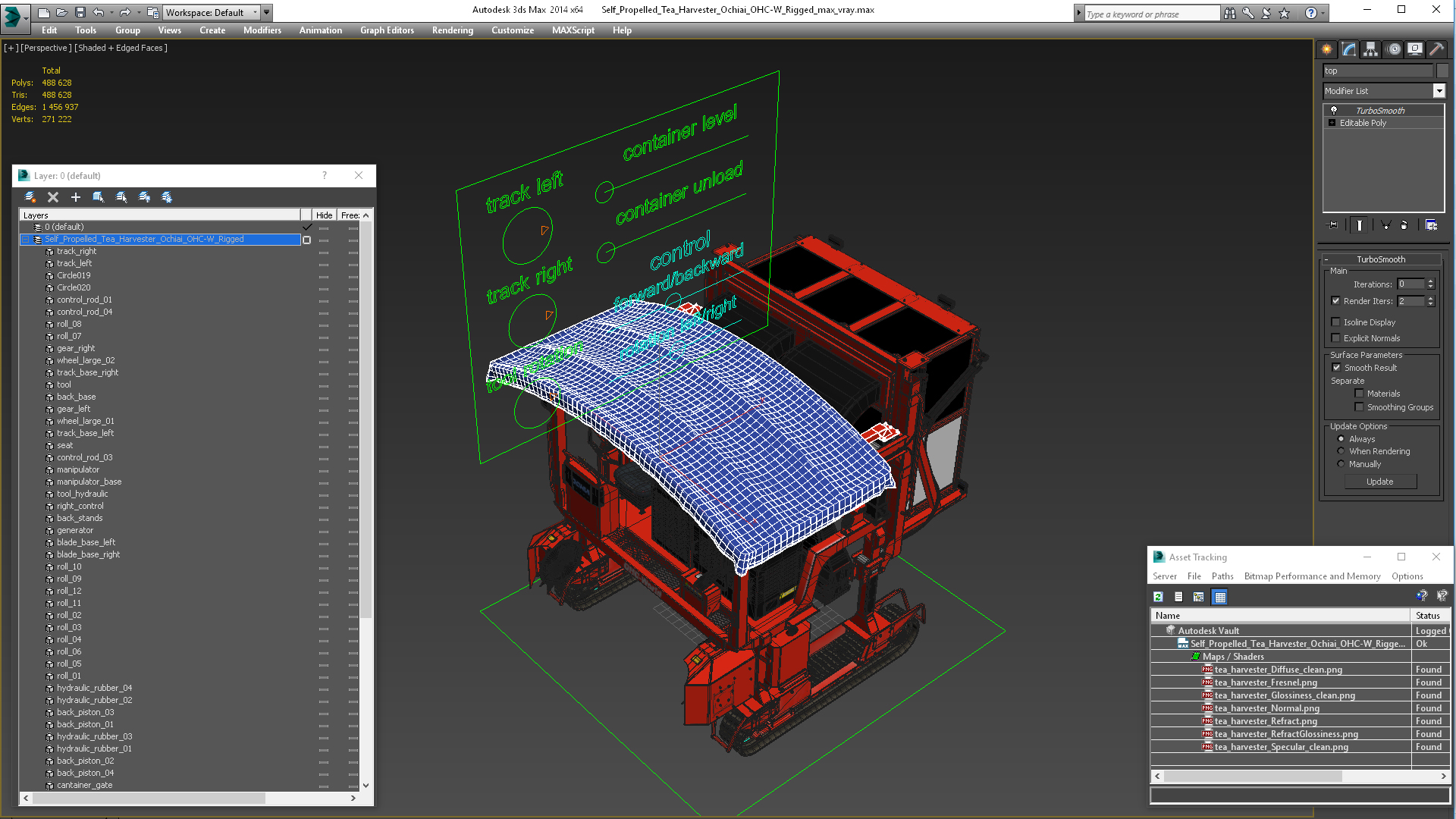 Self Propelled Tea Harvester Ochiai OHC-W Rigged for Cinema 4D 3D