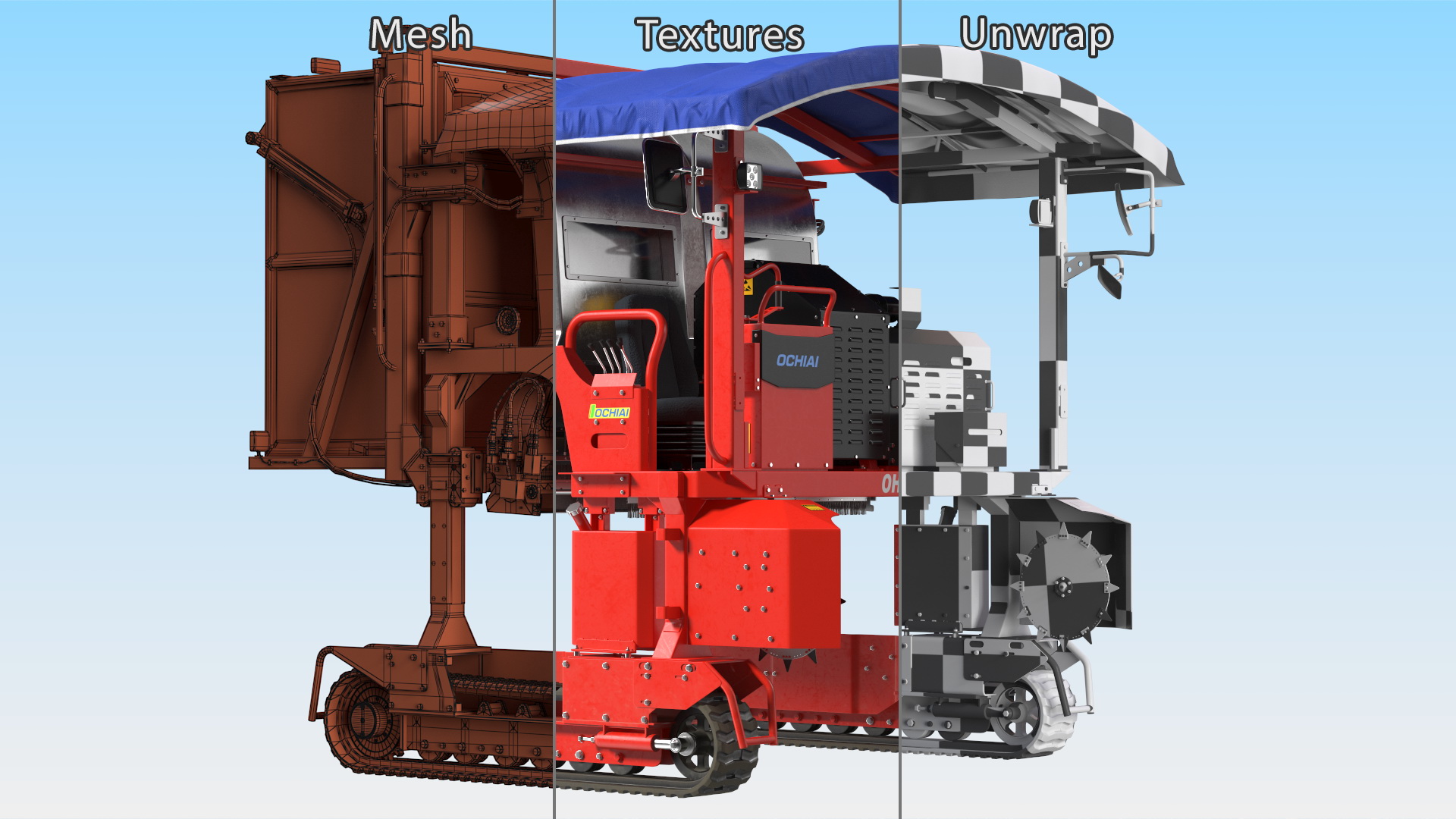Self Propelled Tea Harvester Ochiai OHC-W Rigged for Cinema 4D 3D