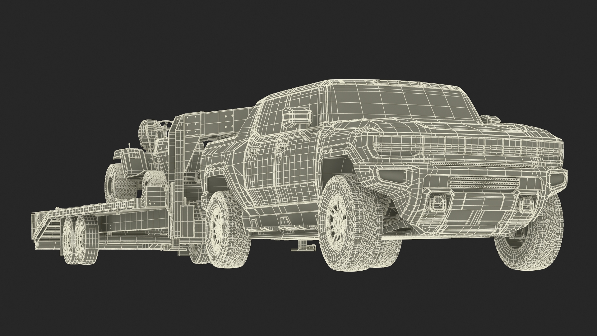 Pickup Truck with Gooseneck Trailer and Mini Tractor 3D