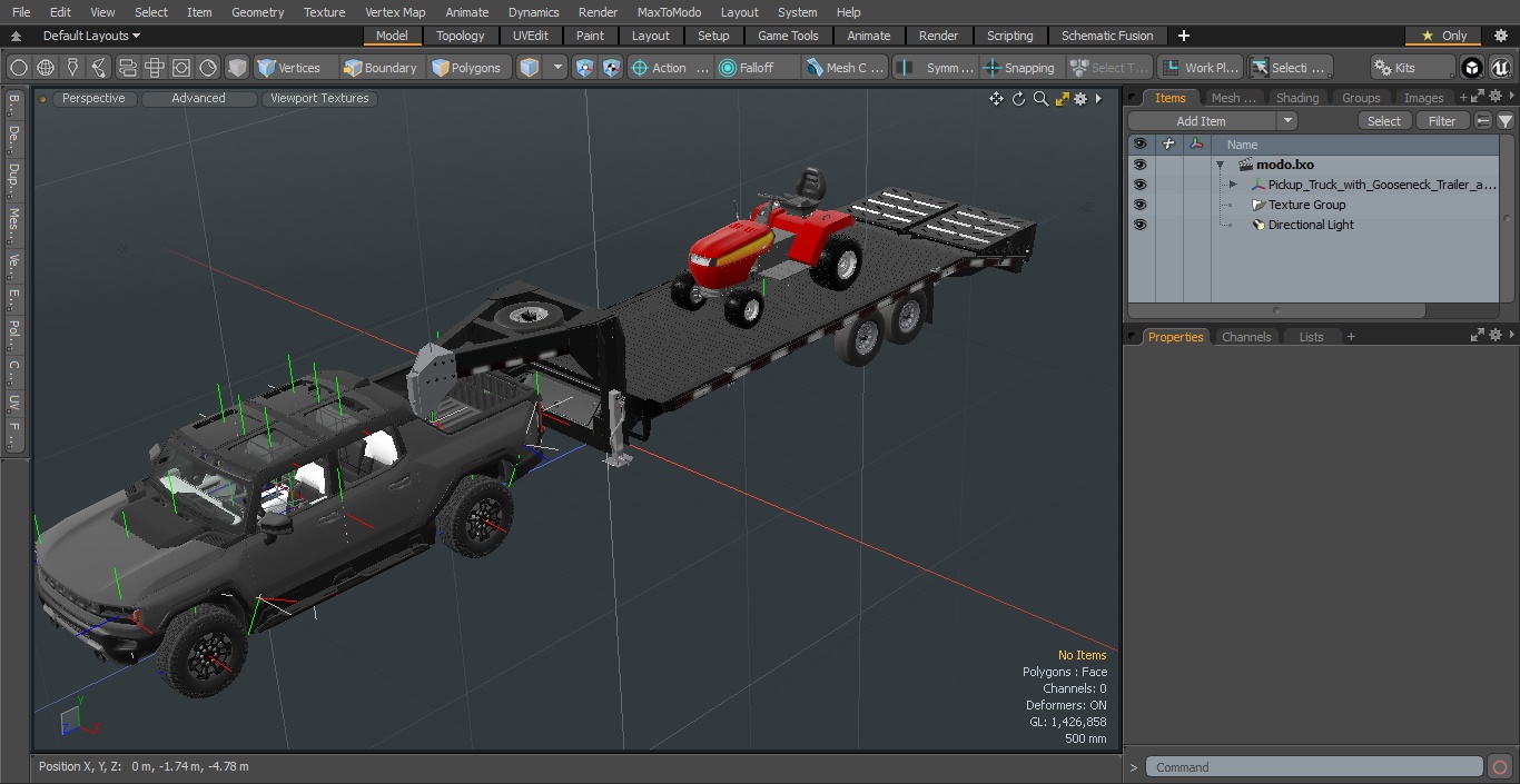 Pickup Truck with Gooseneck Trailer and Mini Tractor 3D