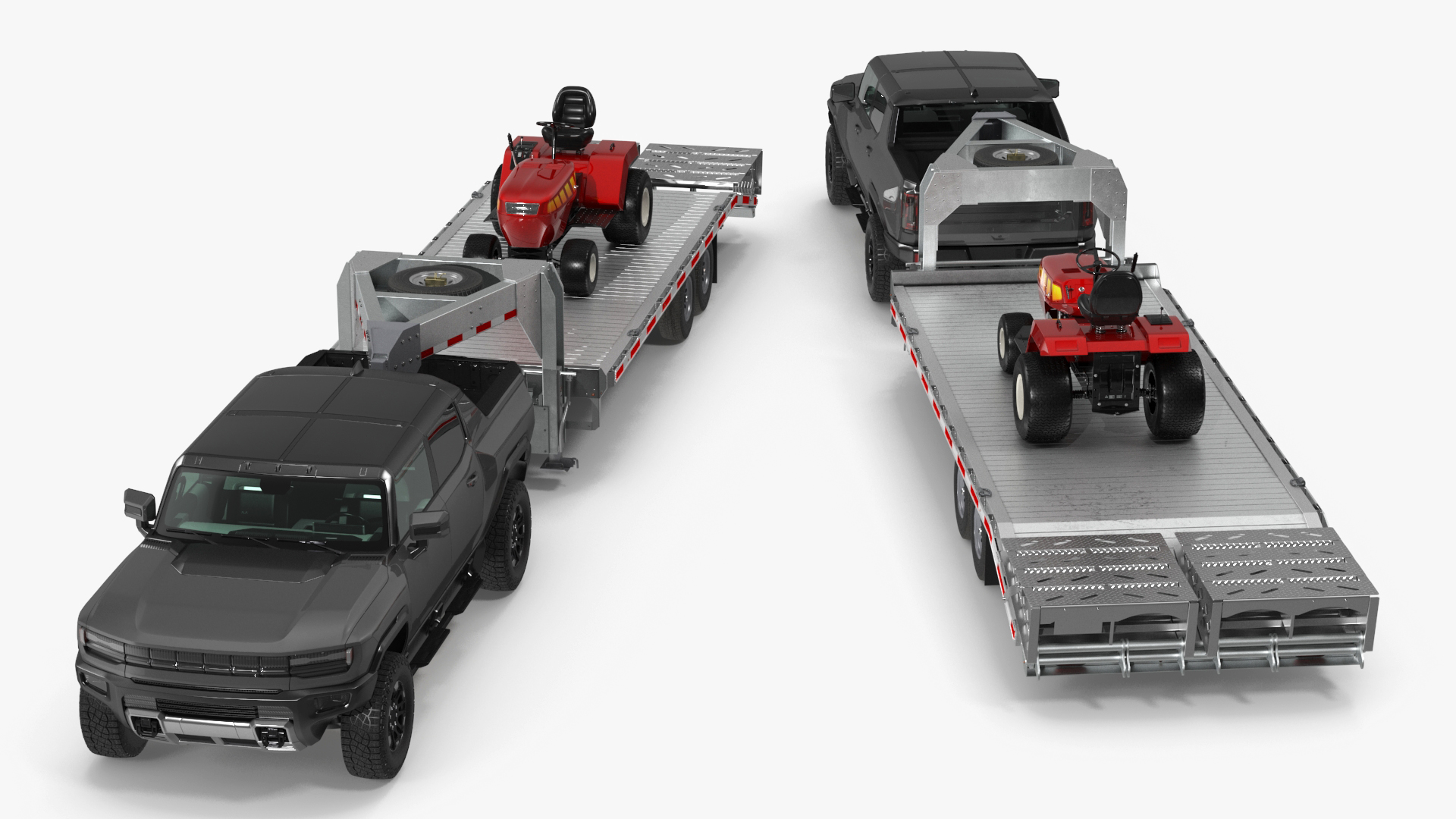 Pickup Truck with Gooseneck Trailer and Mini Tractor 3D
