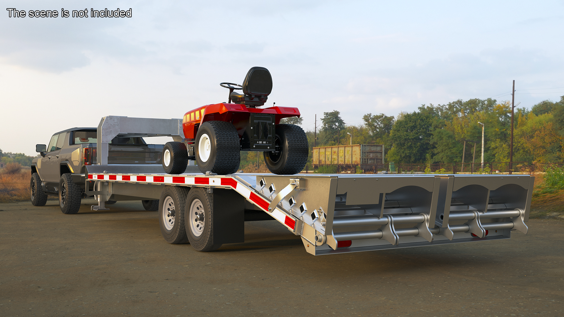 Pickup Truck with Gooseneck Trailer and Mini Tractor 3D
