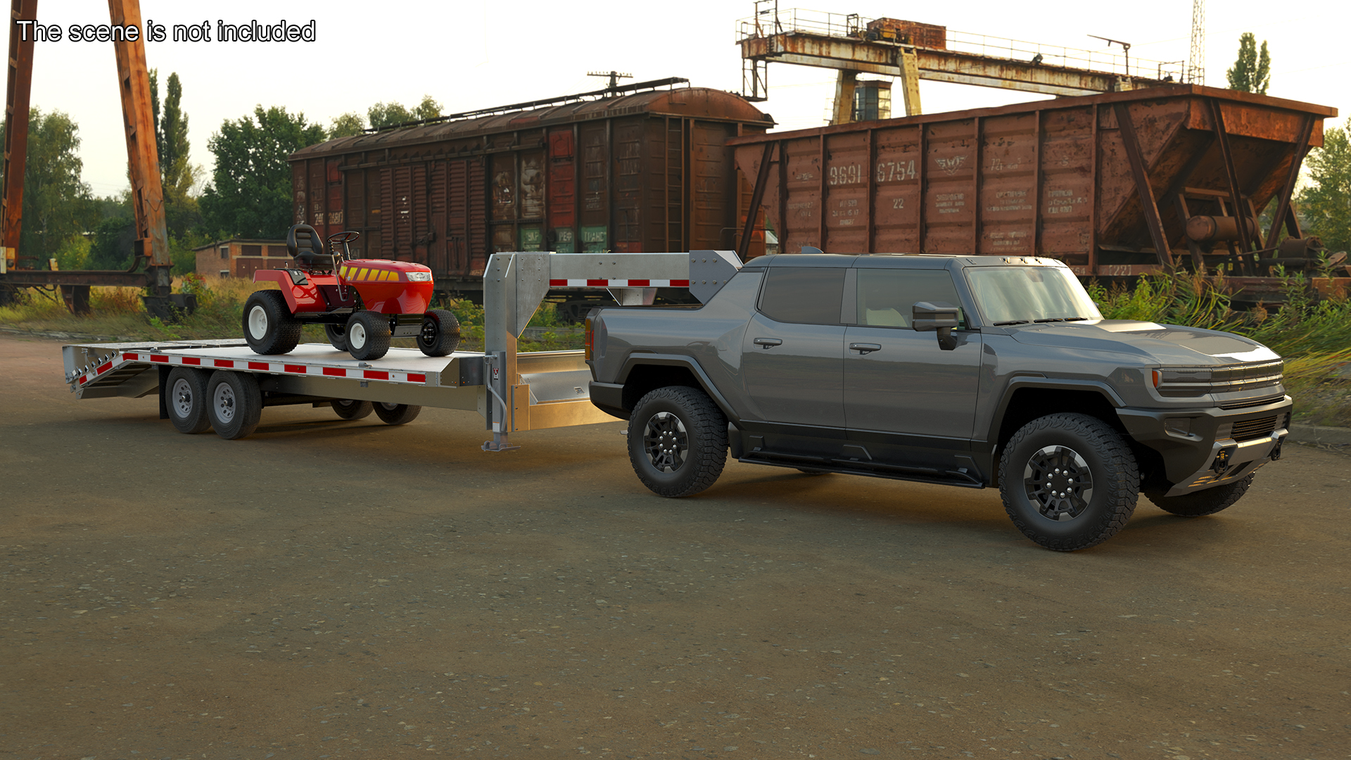Pickup Truck with Gooseneck Trailer and Mini Tractor 3D