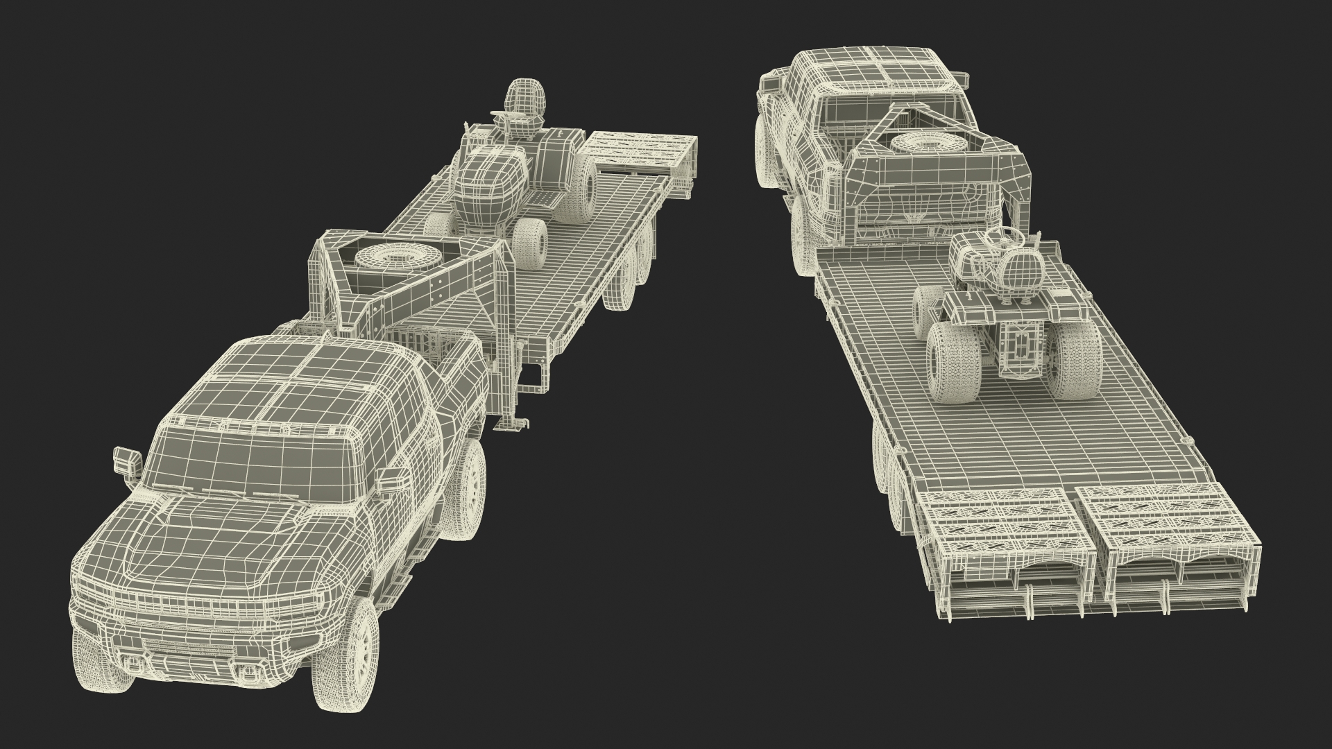 Pickup Truck with Gooseneck Trailer and Mini Tractor 3D