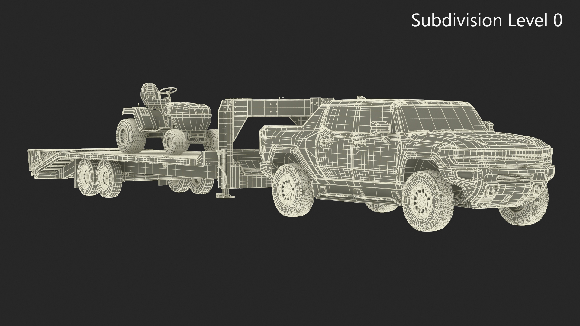 Pickup Truck with Gooseneck Trailer and Mini Tractor 3D