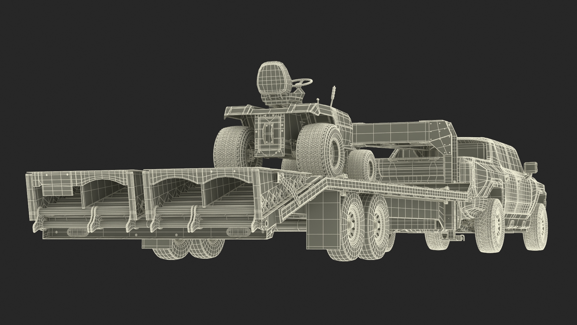 Pickup Truck with Gooseneck Trailer and Mini Tractor 3D