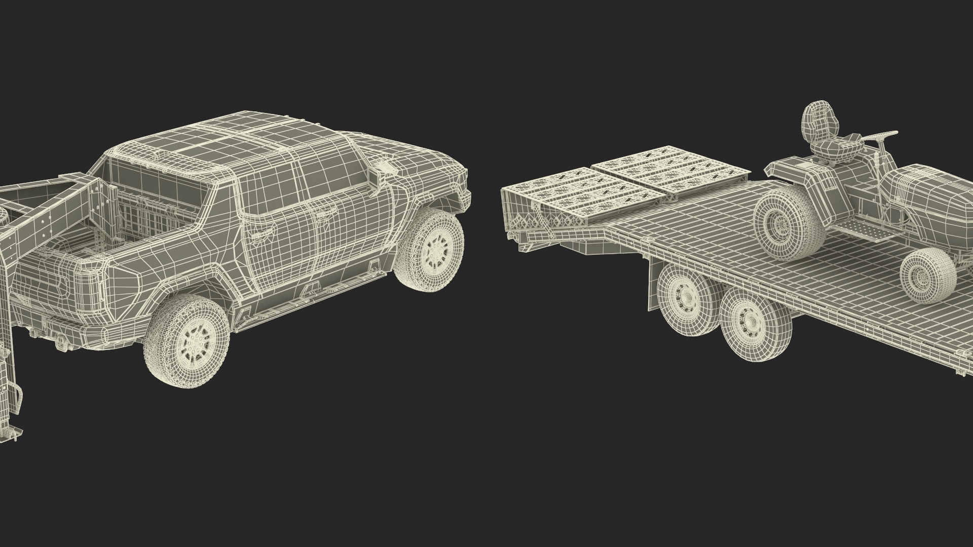 Pickup Truck with Gooseneck Trailer and Mini Tractor 3D