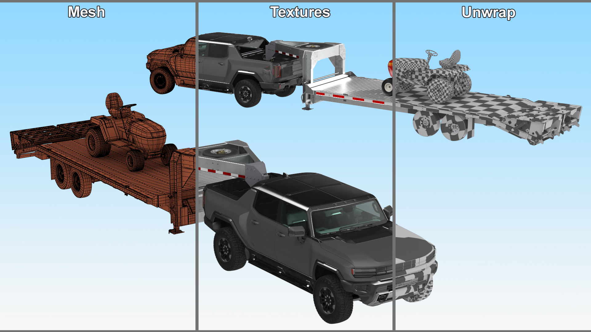 Pickup Truck with Gooseneck Trailer and Mini Tractor 3D