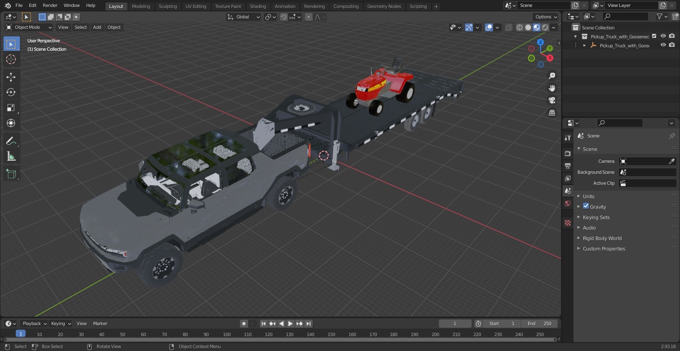 Pickup Truck with Gooseneck Trailer and Mini Tractor 3D
