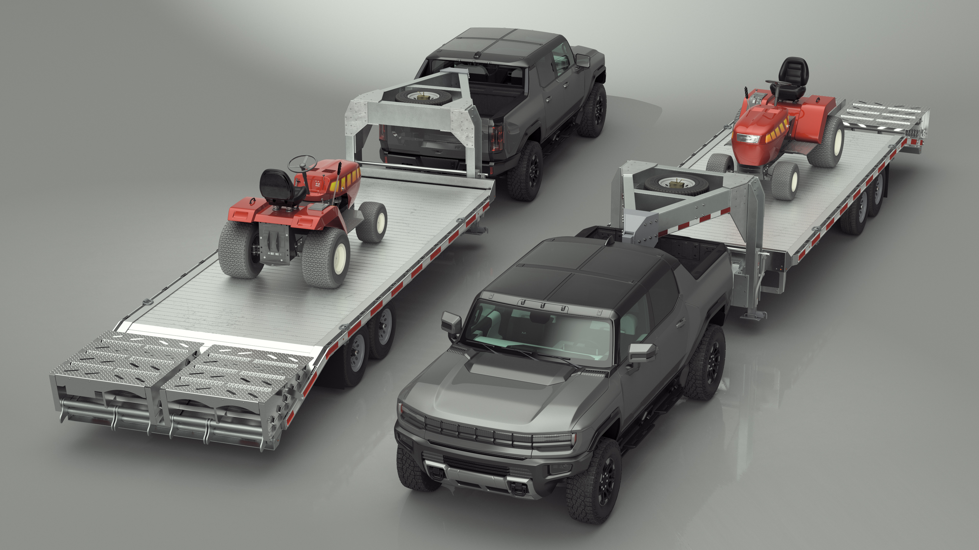 Pickup Truck with Gooseneck Trailer and Mini Tractor 3D