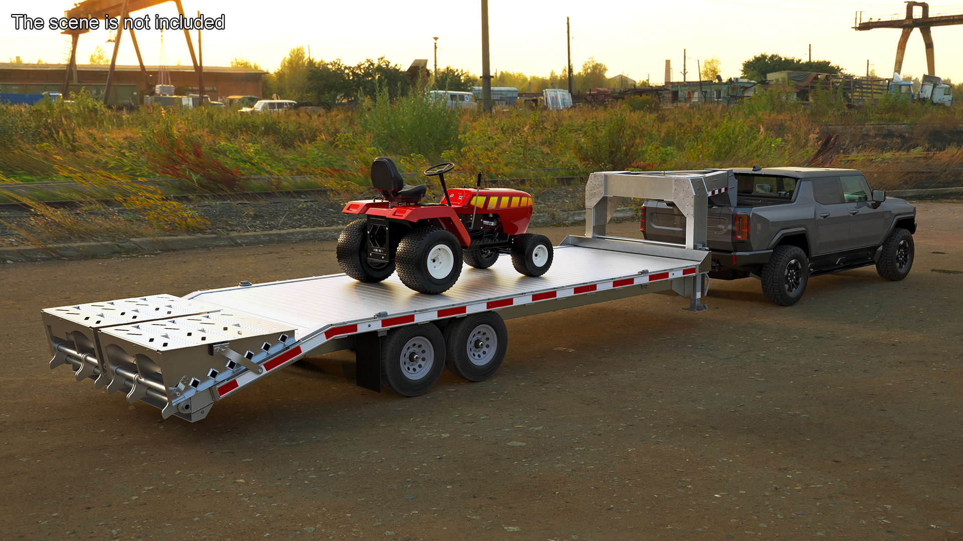 Pickup Truck with Gooseneck Trailer and Mini Tractor 3D