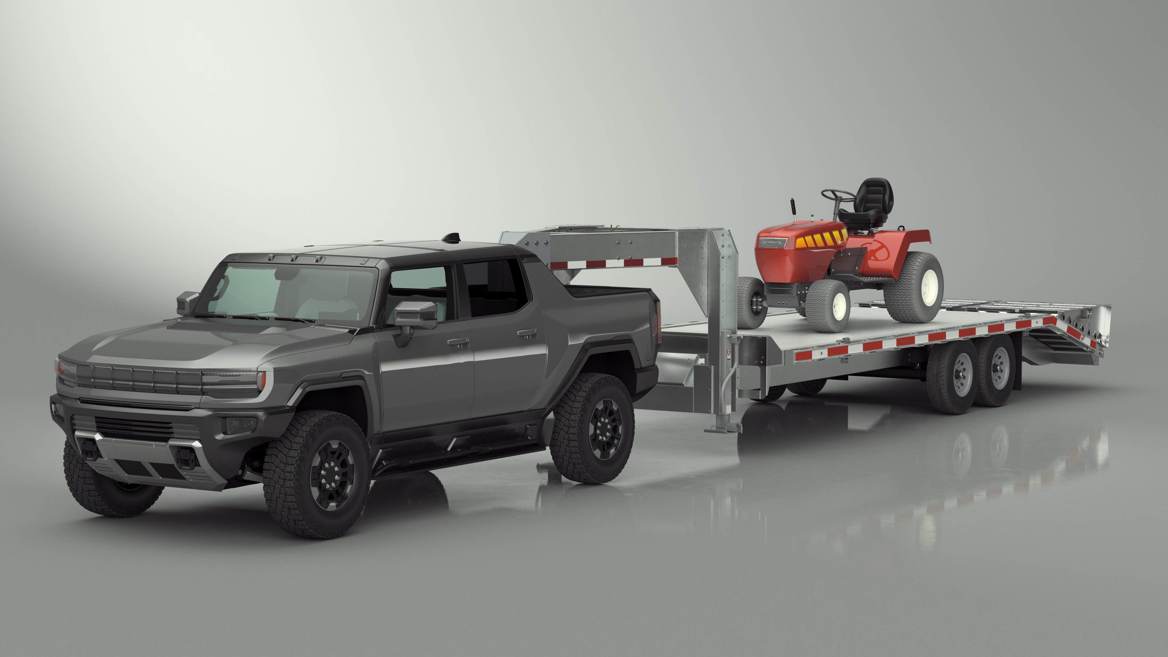 Pickup Truck with Gooseneck Trailer and Mini Tractor 3D