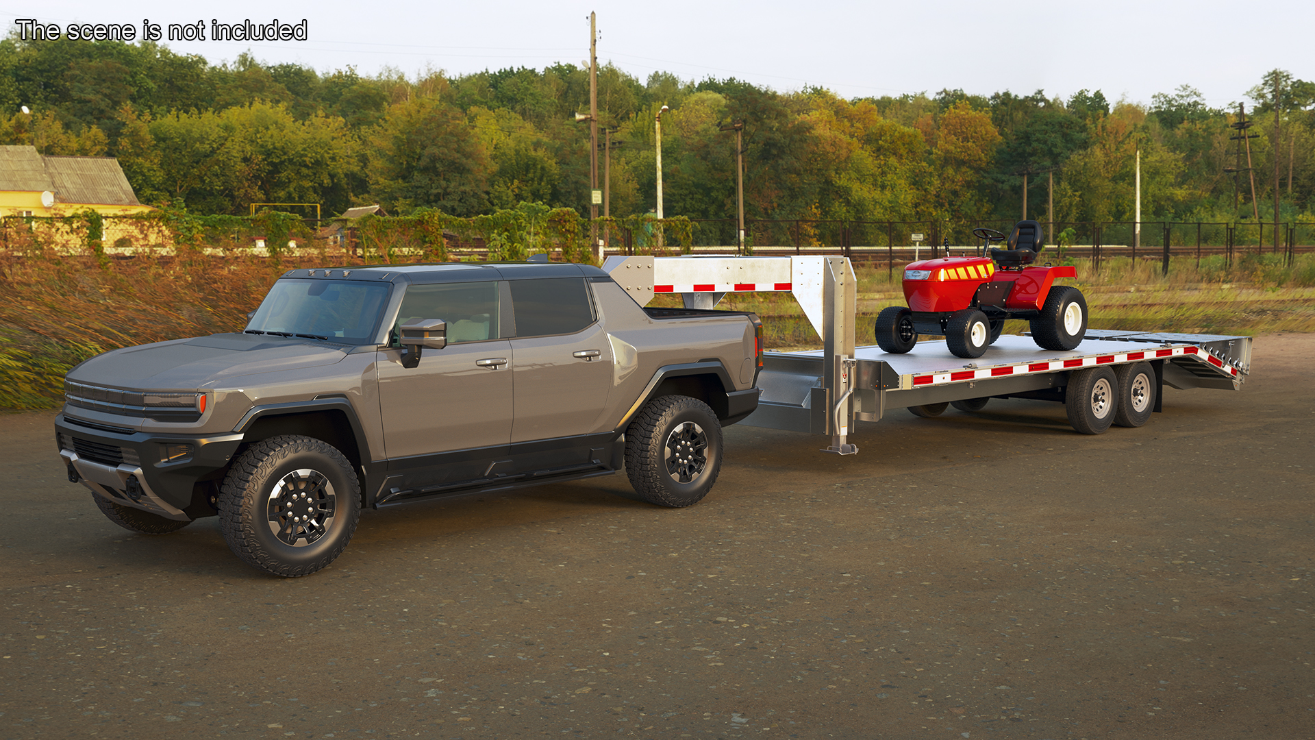 Pickup Truck with Gooseneck Trailer and Mini Tractor 3D