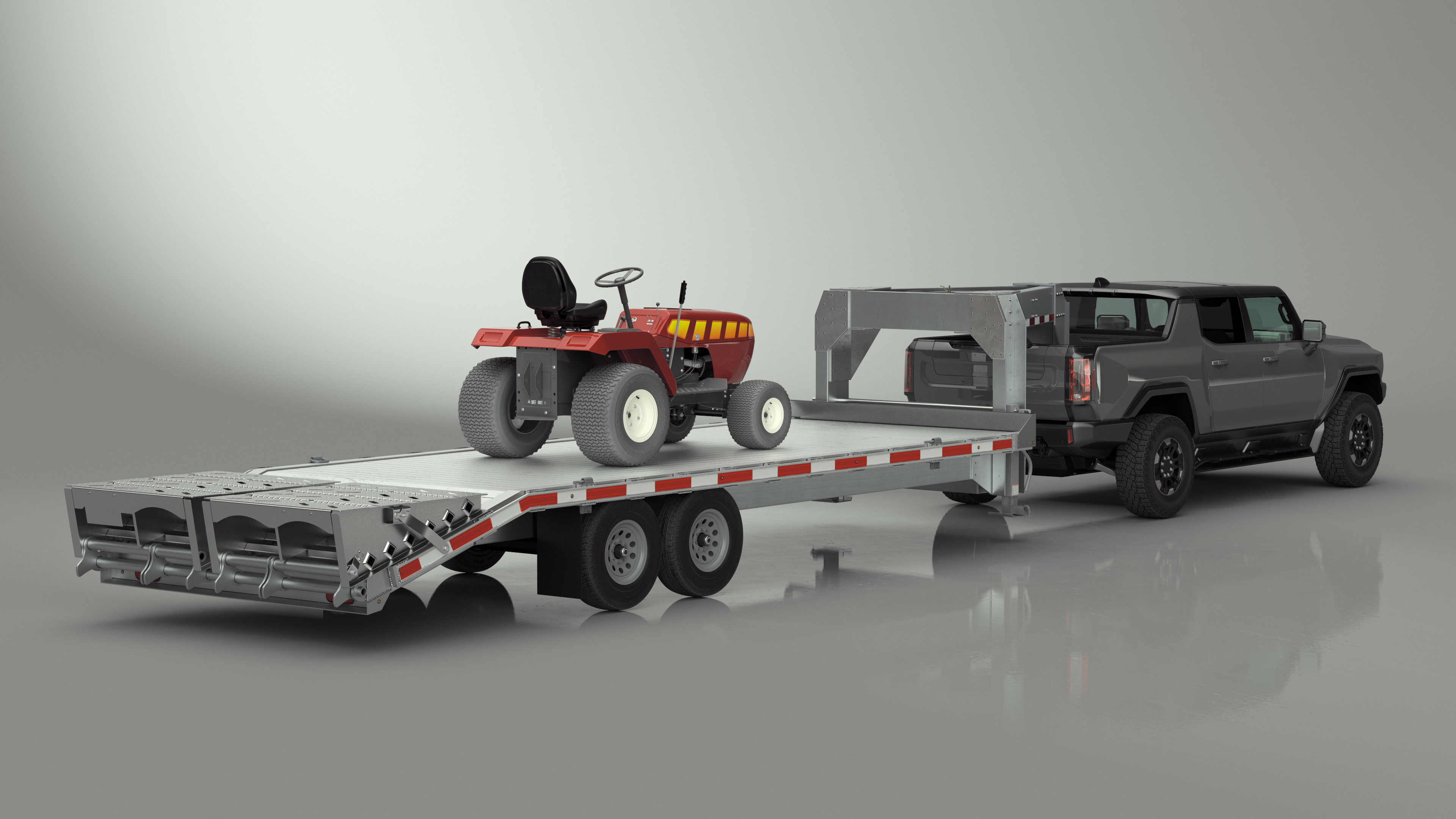Pickup Truck with Gooseneck Trailer and Mini Tractor 3D