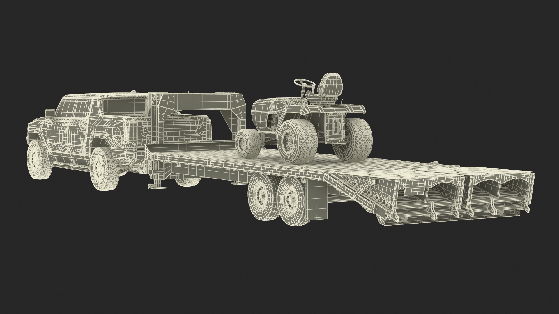 Pickup Truck with Gooseneck Trailer and Mini Tractor 3D