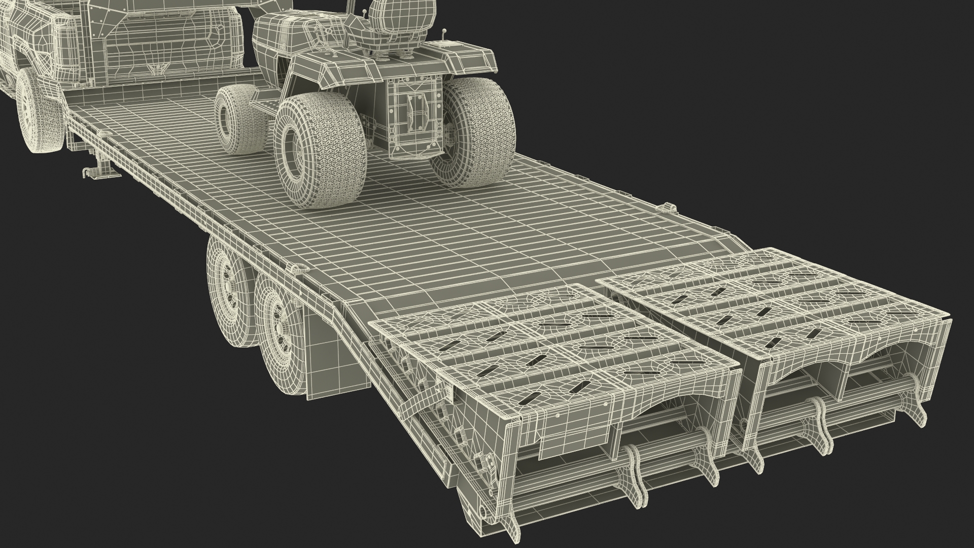 Pickup Truck with Gooseneck Trailer and Mini Tractor 3D