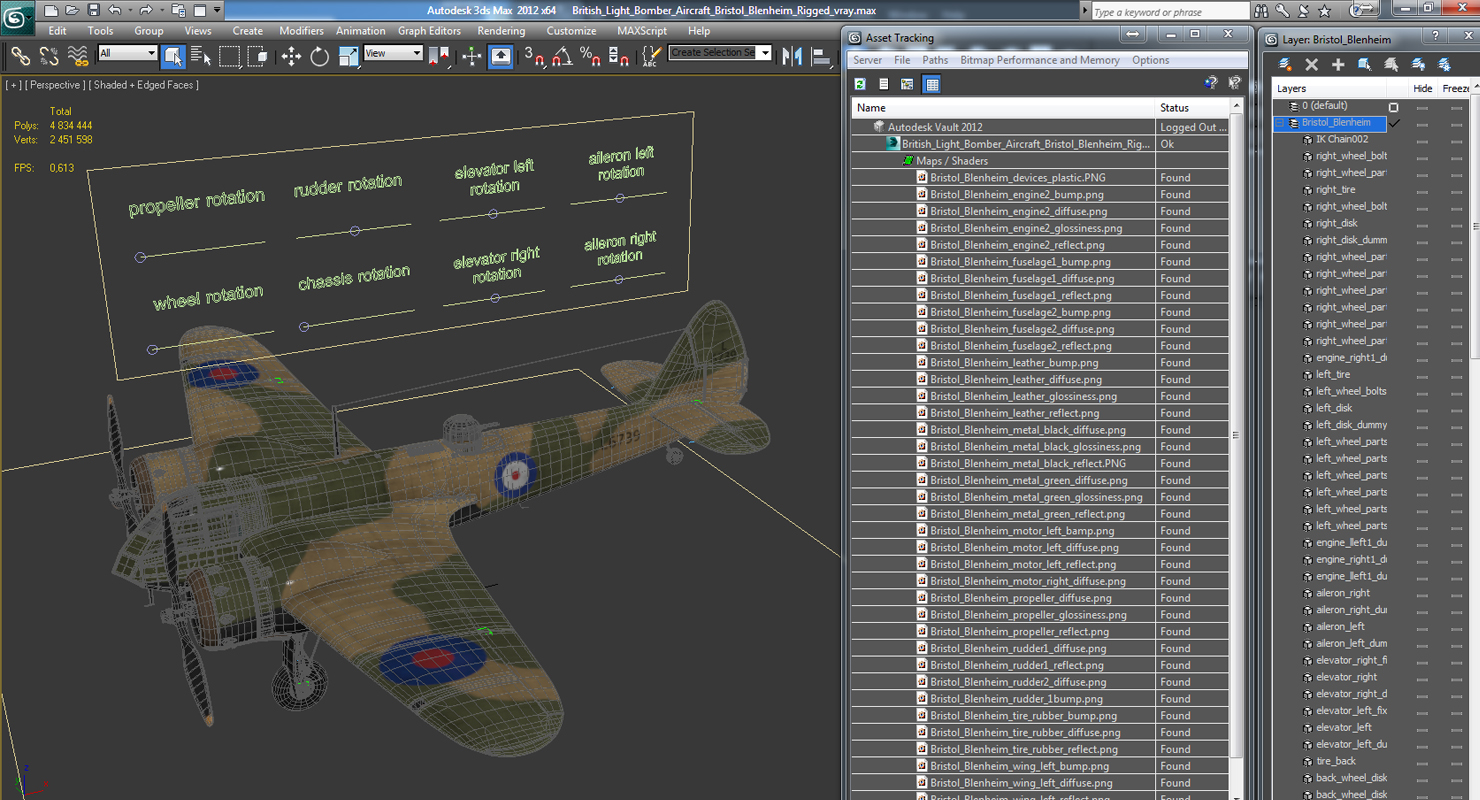3D British Light Bomber Aircraft Bristol Blenheim Rigged model