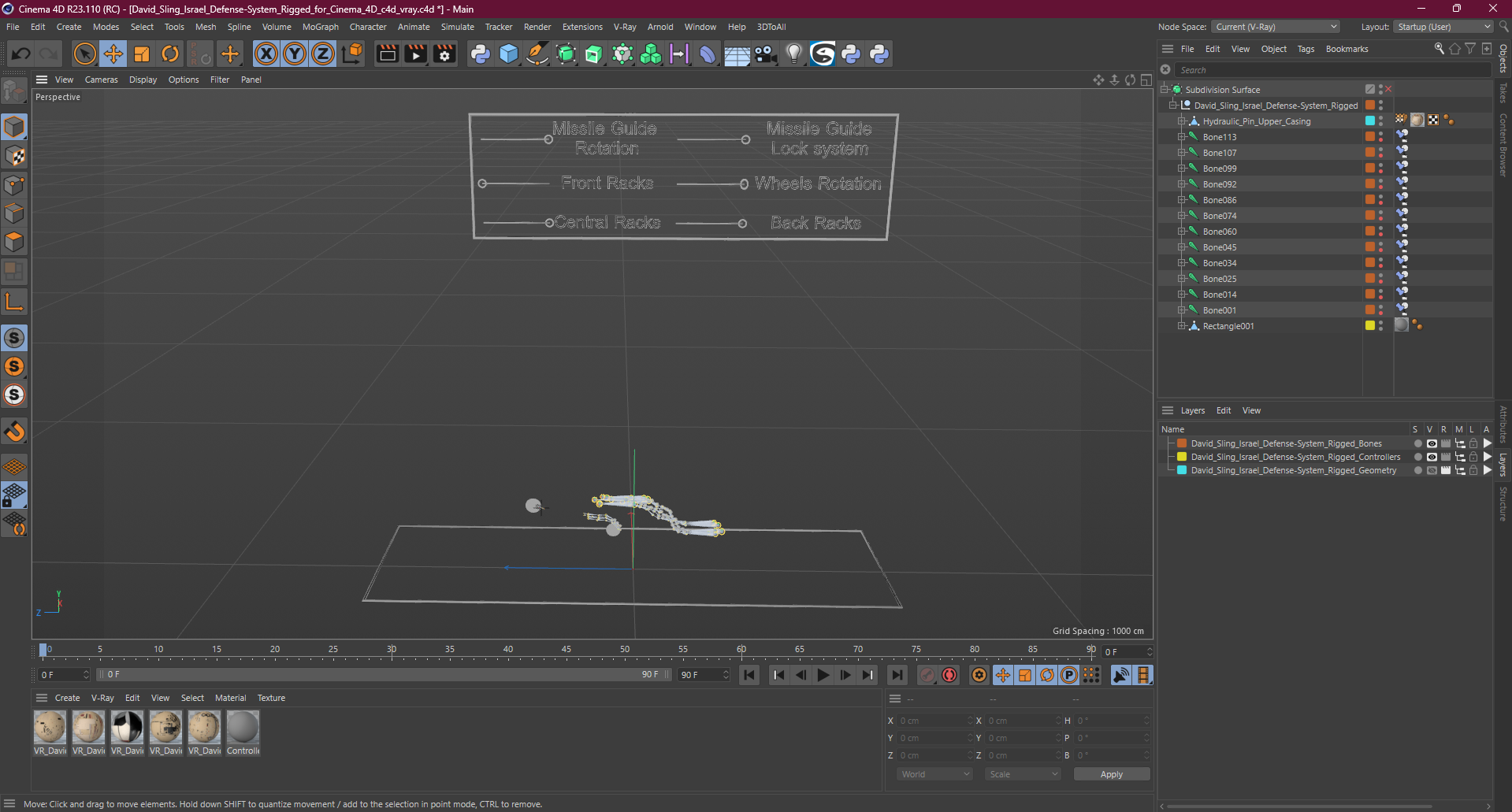 David Sling Israel Defense-System Rigged for Cinema 4D 3D model