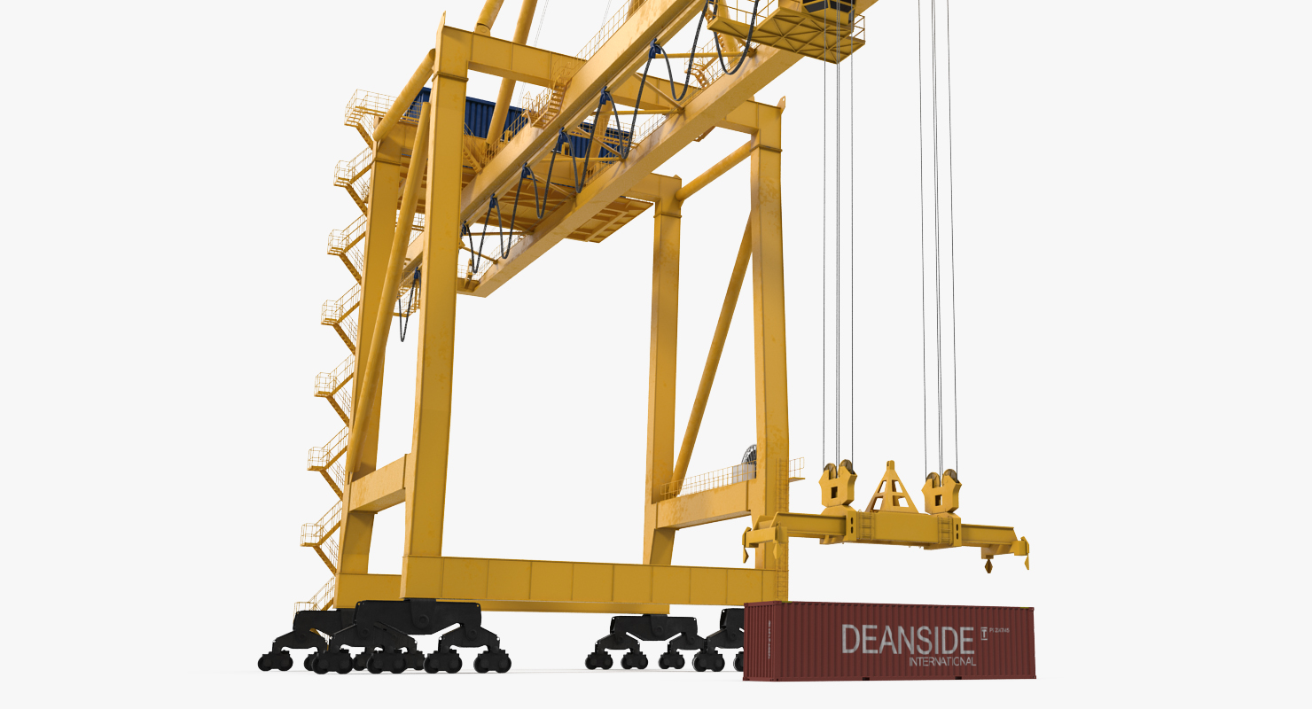 3D Quayside Container Crane with Container Rigged
