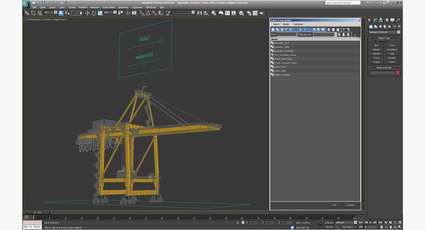 3D Quayside Container Crane with Container Rigged