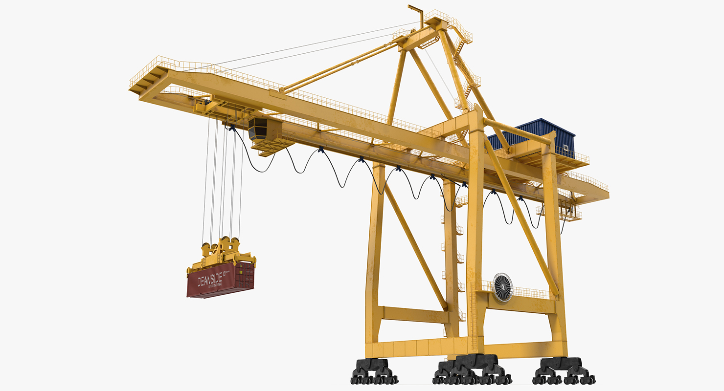3D Quayside Container Crane with Container Rigged