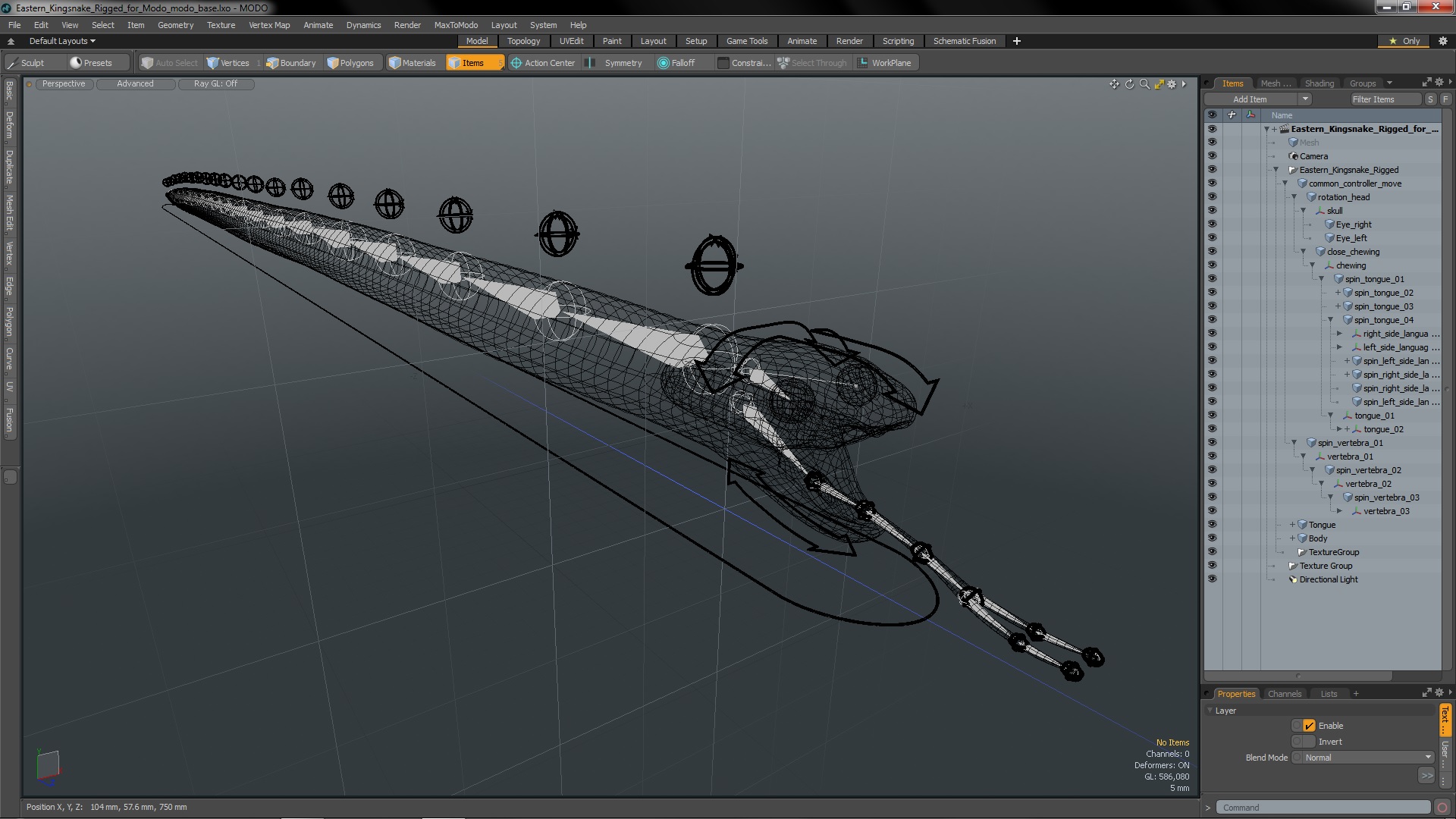 3D Eastern Kingsnake Rigged for Modo model