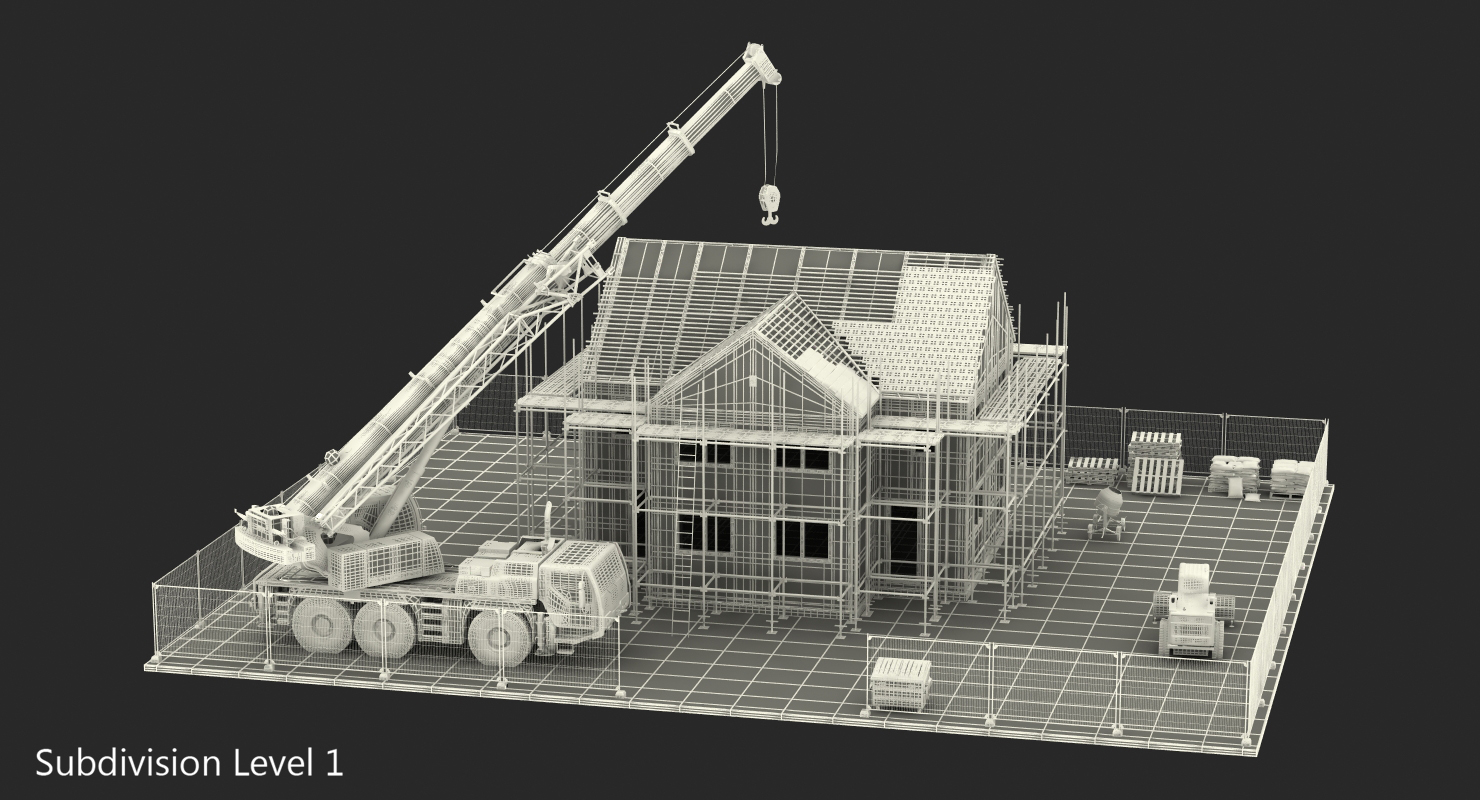3D Private House Construction with Equipment