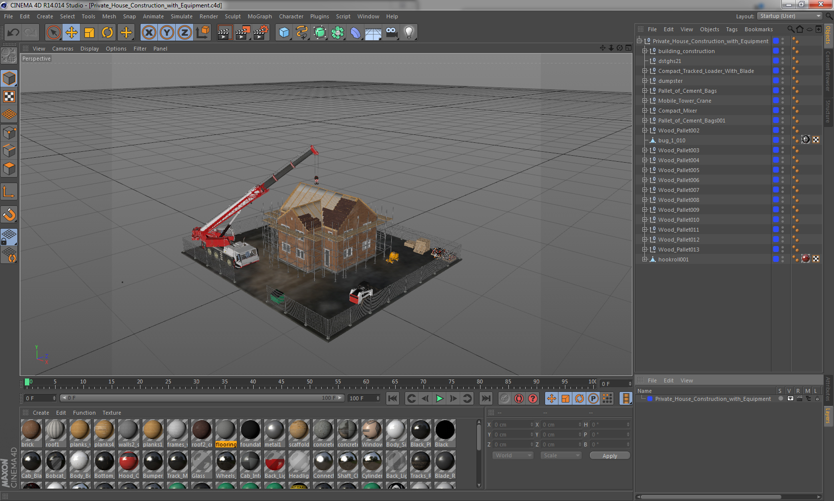 3D Private House Construction with Equipment